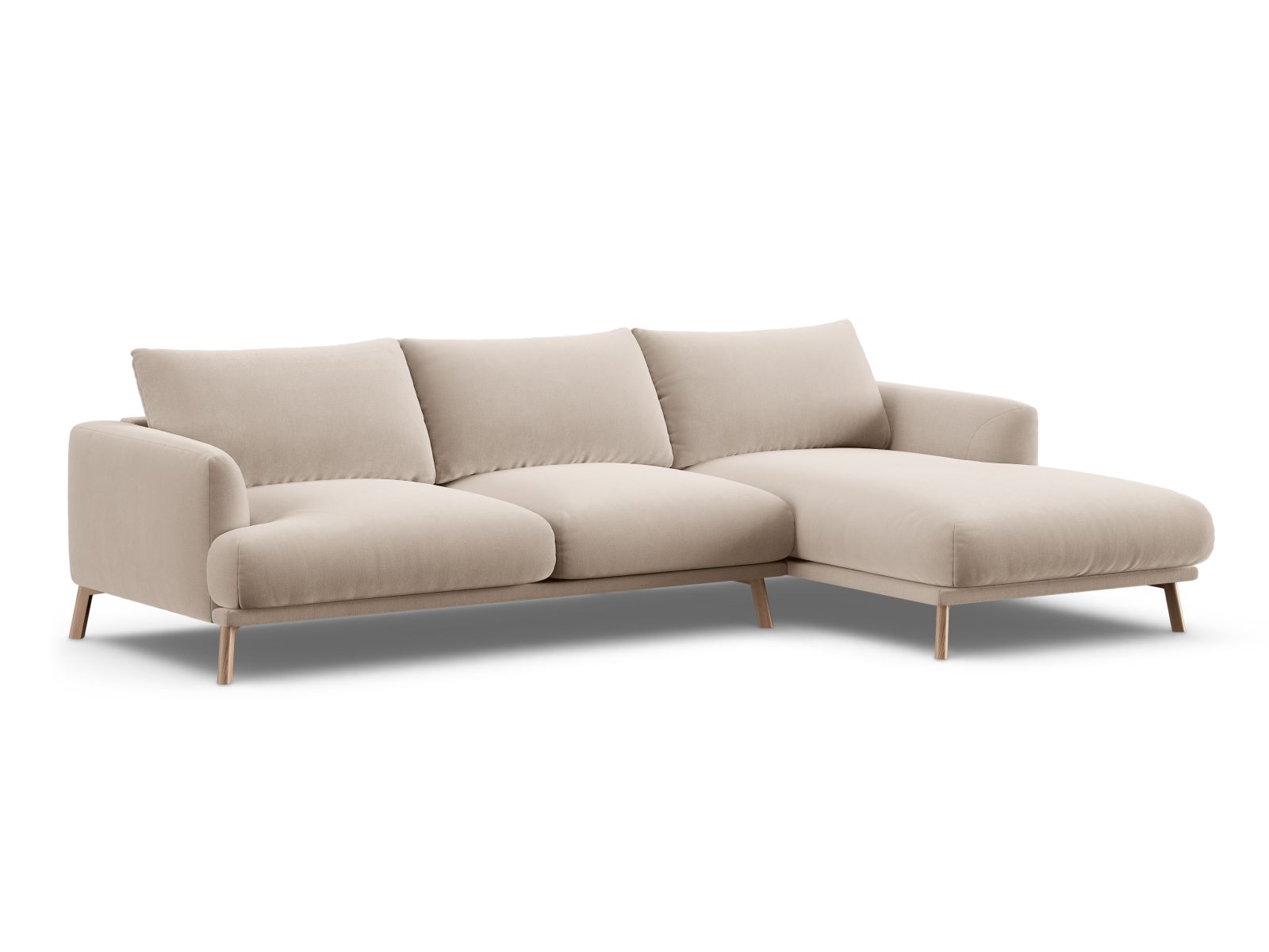 Velvet Right Corner Sofa, "Naomi", 4 Seats, 285x170x75