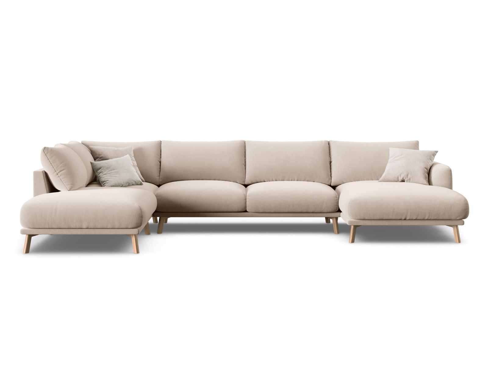 Velvet Panoramic Left Corner Sofa, "Naomi", 6 Seats, 365x235x75