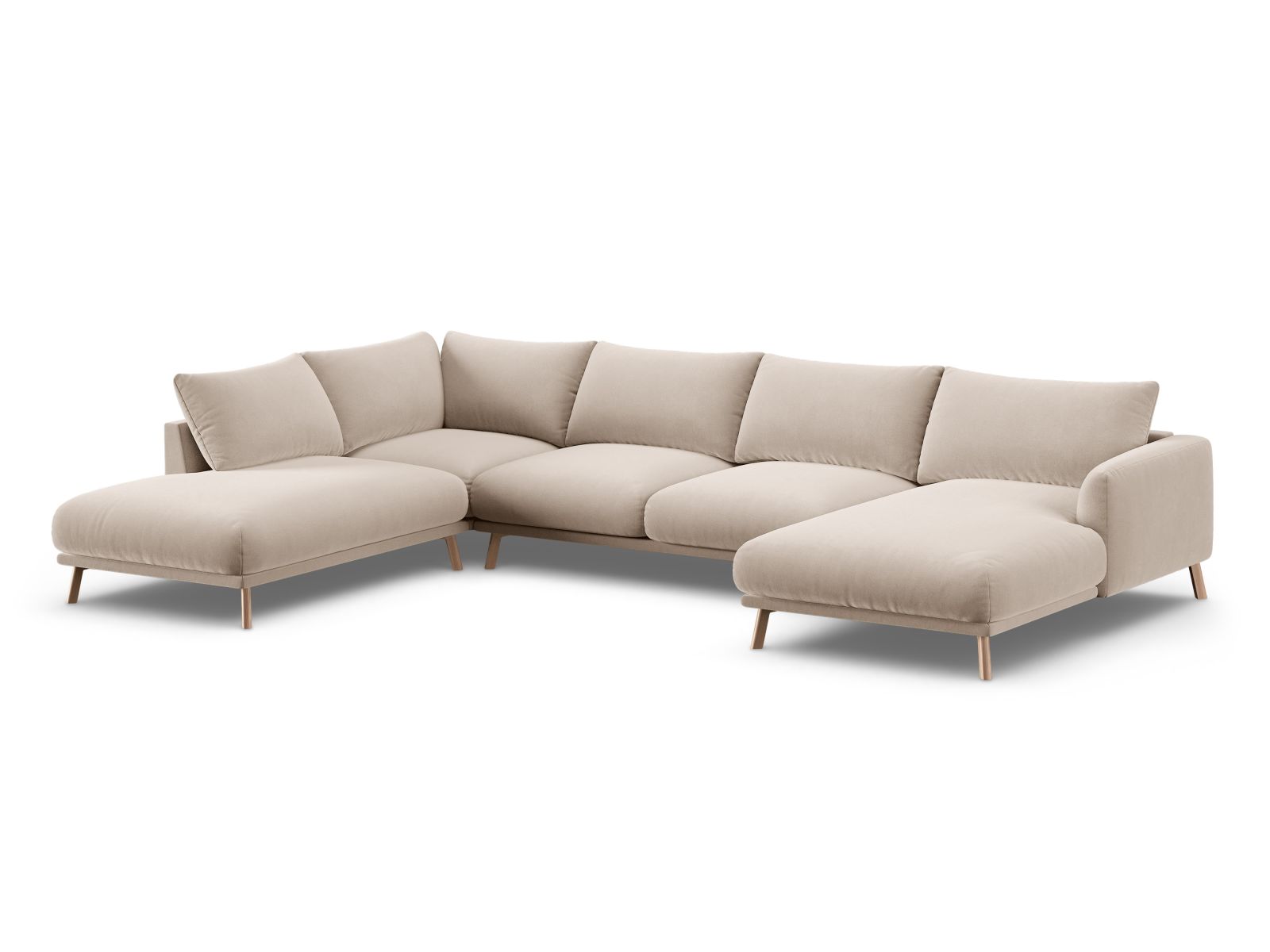 Velvet Panoramic Left Corner Sofa, "Naomi", 6 Seats, 365x235x75