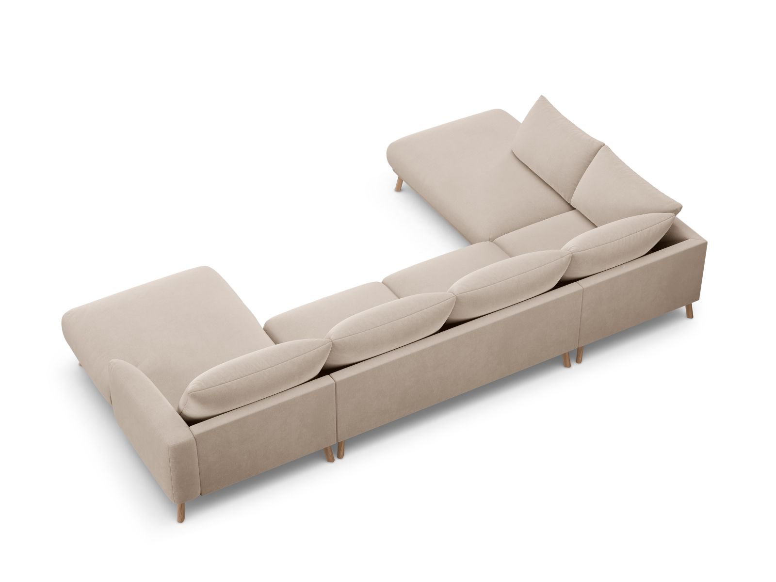 Velvet Panoramic Left Corner Sofa, "Naomi", 6 Seats, 365x235x75