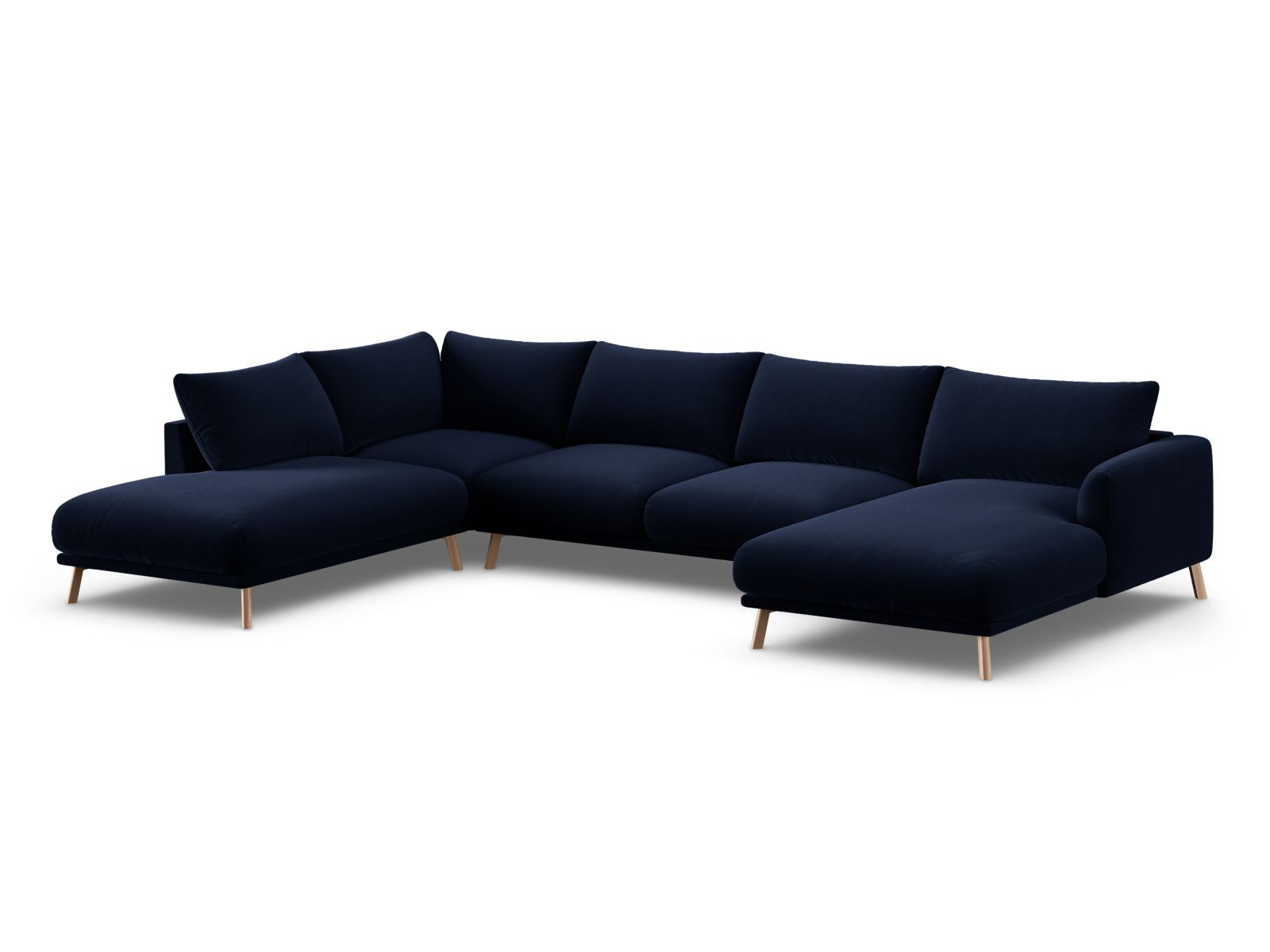 Velvet Panoramic Left Corner Sofa, "Naomi", 6 Seats, 365x235x75