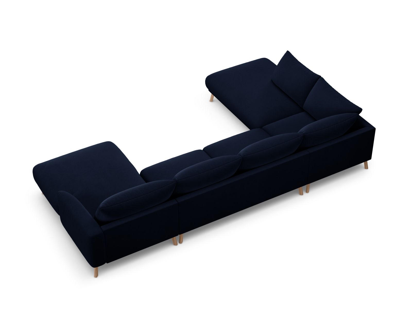 Velvet Panoramic Left Corner Sofa, "Naomi", 6 Seats, 365x235x75