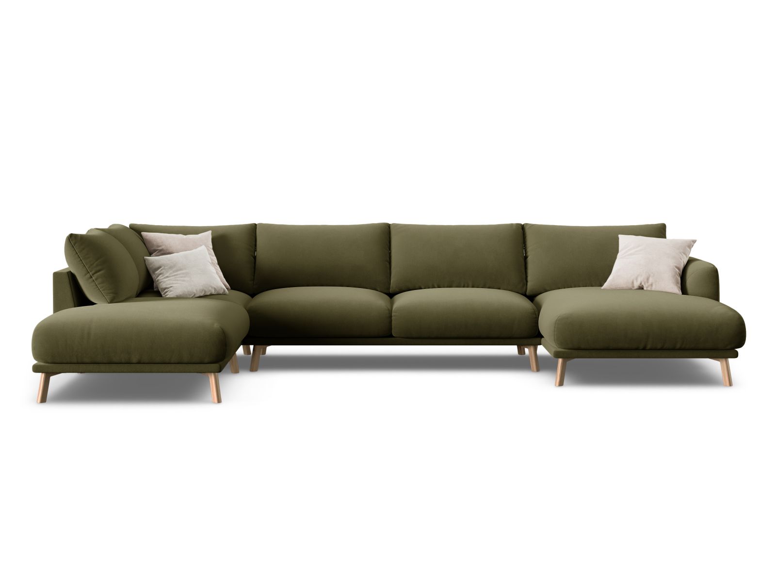 Velvet Panoramic Left Corner Sofa, "Naomi", 6 Seats, 365x235x75