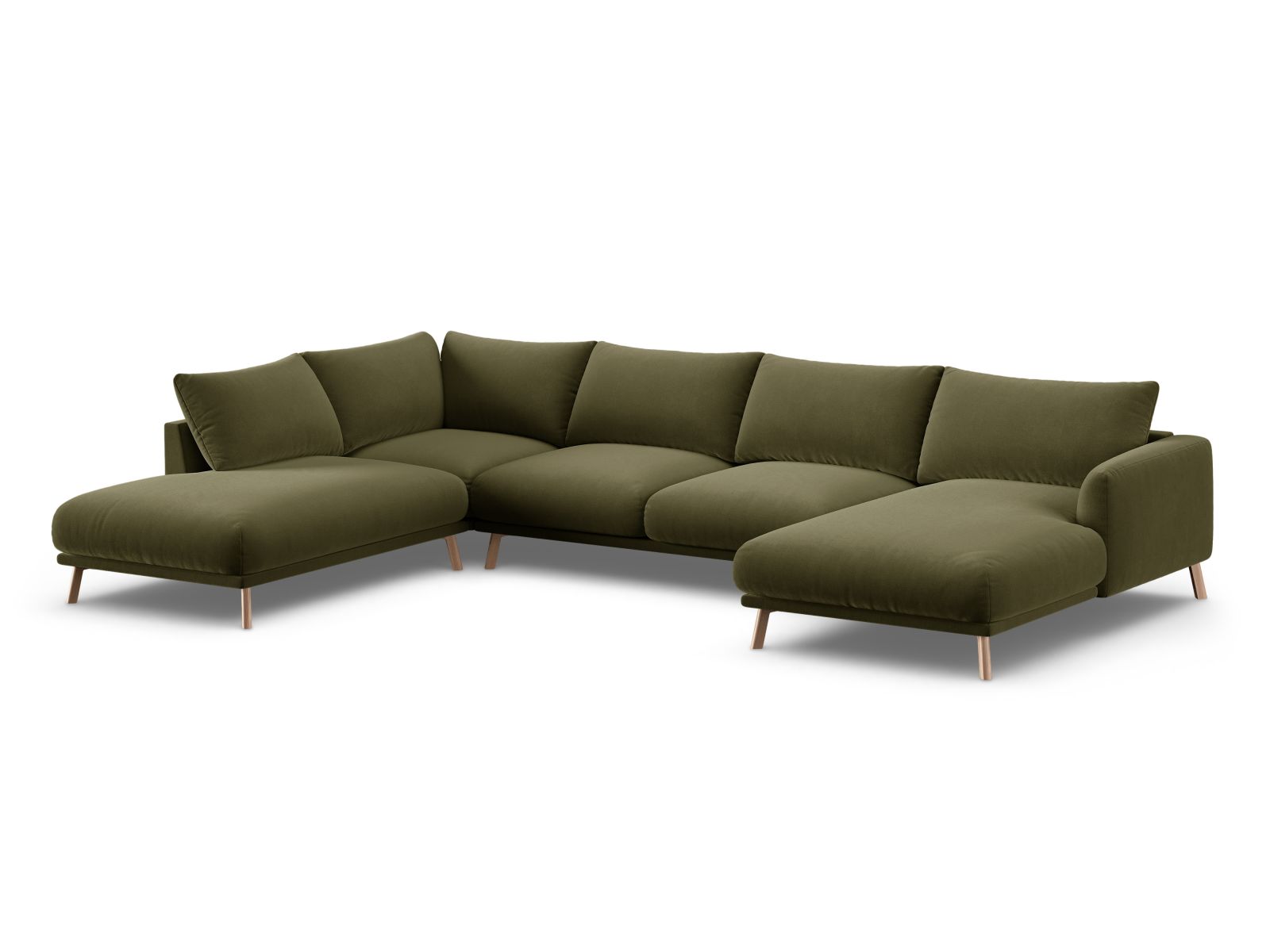 Velvet Panoramic Left Corner Sofa, "Naomi", 6 Seats, 365x235x75