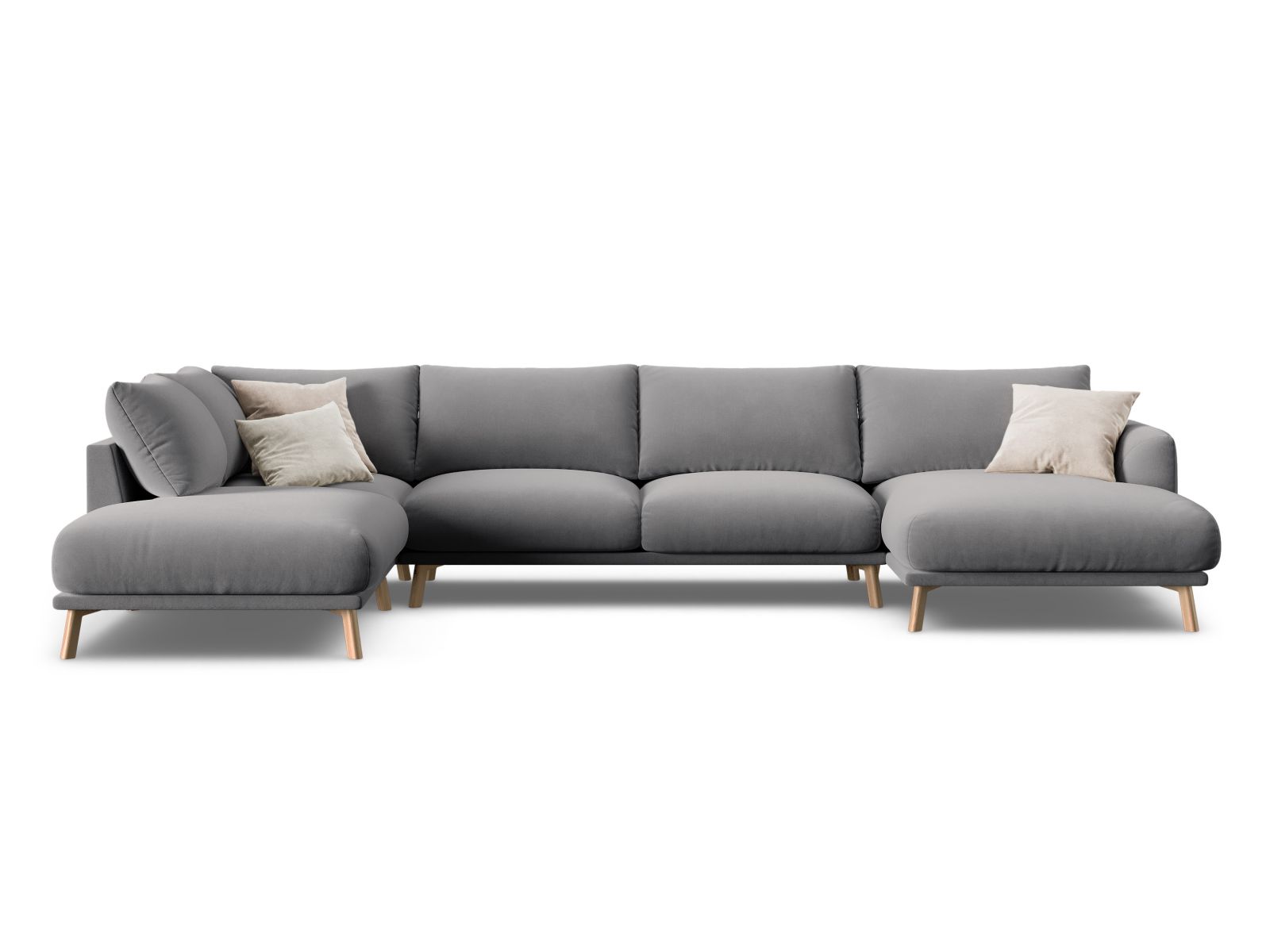 Velvet Panoramic Left Corner Sofa, "Naomi", 6 Seats, 365x235x75