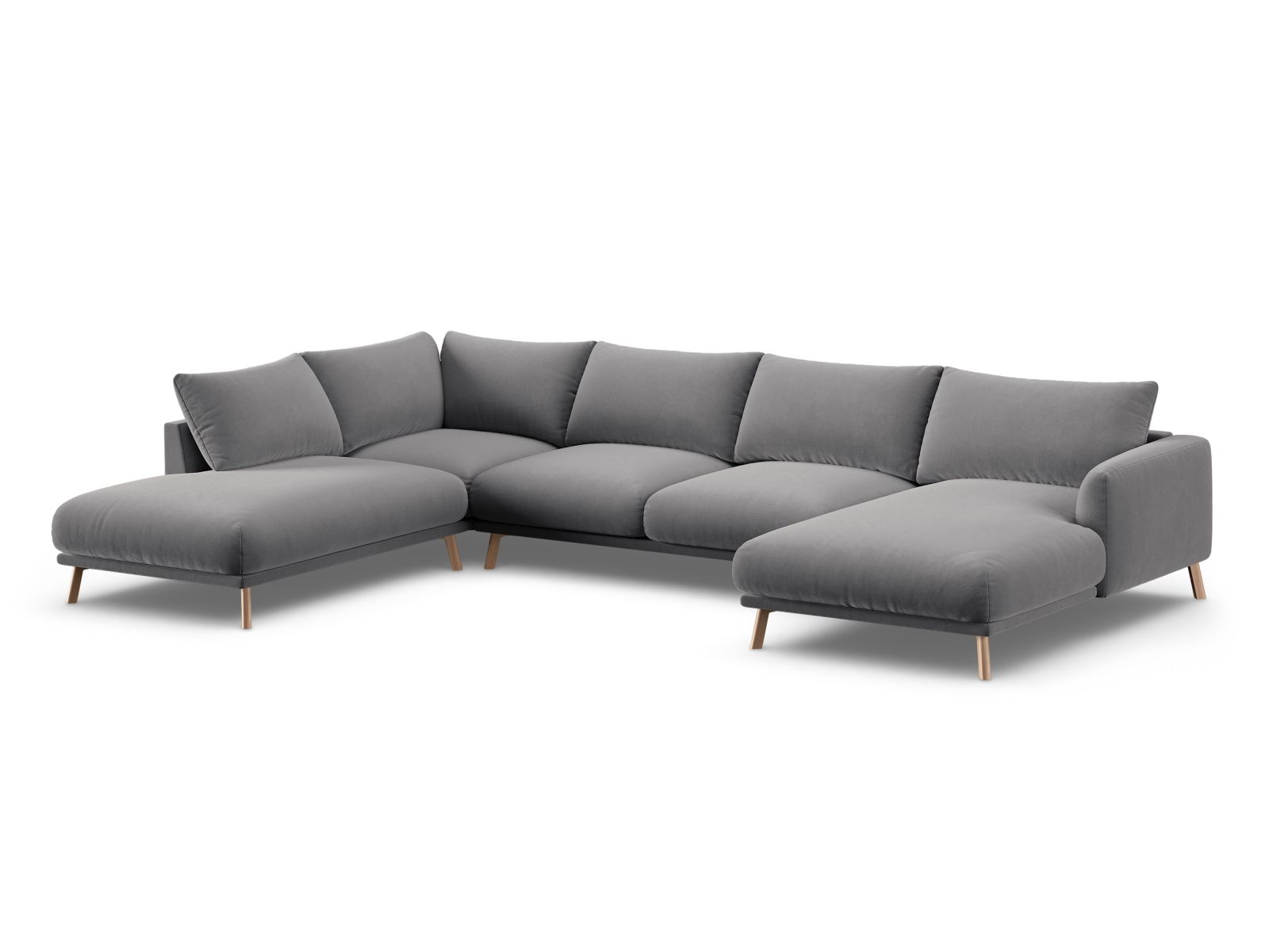 Velvet Panoramic Left Corner Sofa, "Naomi", 6 Seats, 365x235x75