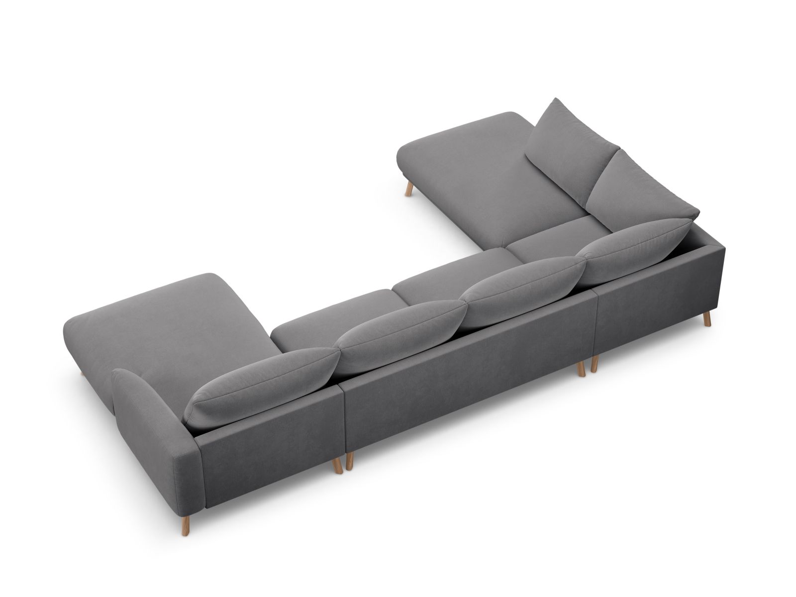 Velvet Panoramic Left Corner Sofa, "Naomi", 6 Seats, 365x235x75