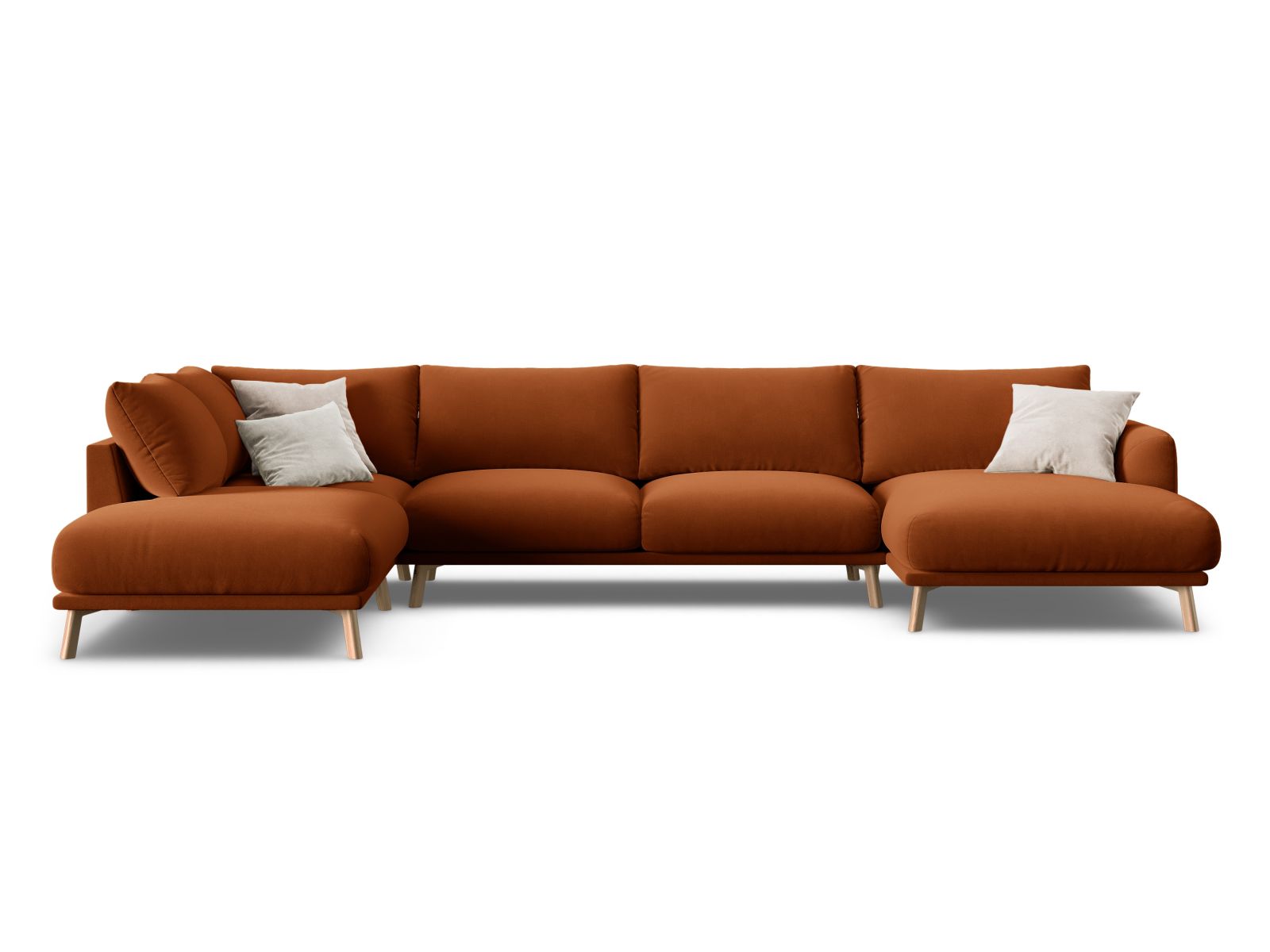 Velvet Panoramic Left Corner Sofa, "Naomi", 6 Seats, 365x235x75