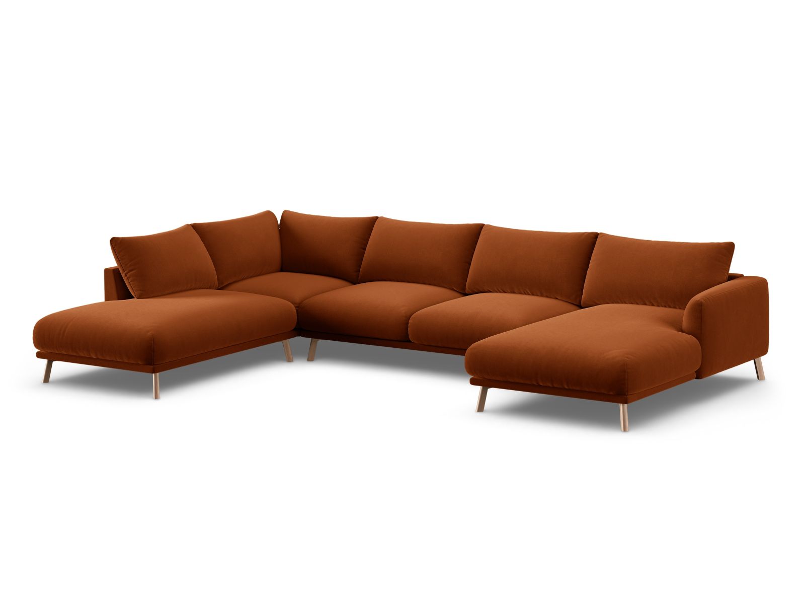 Velvet Panoramic Left Corner Sofa, "Naomi", 6 Seats, 365x235x75