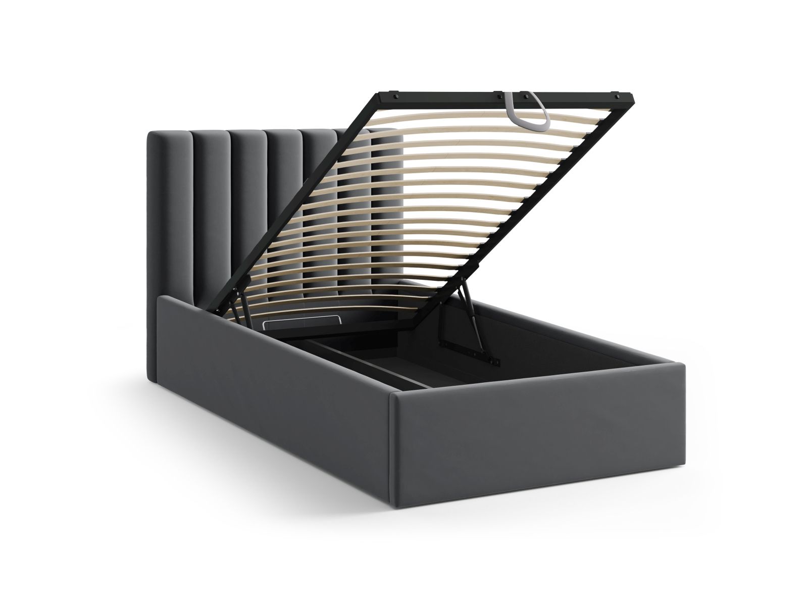 Velvet Storage Bed With Headboard, "Allison", 100x220x95