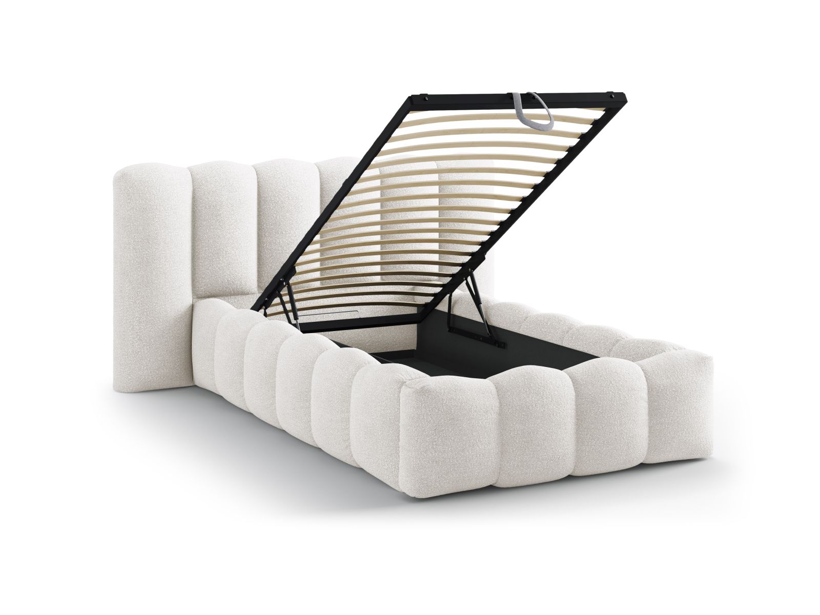 Boucle Storage Bed with Headboard, "Lupine", 174x226x95
