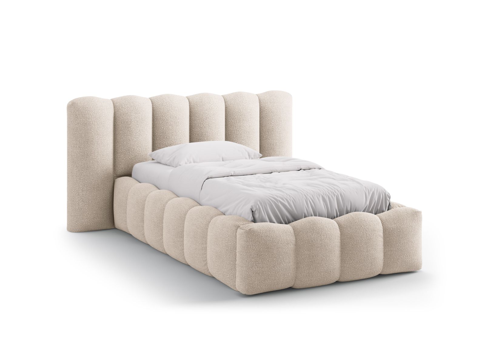 Boucle Storage Bed with Headboard, "Lupine", 174x226x95