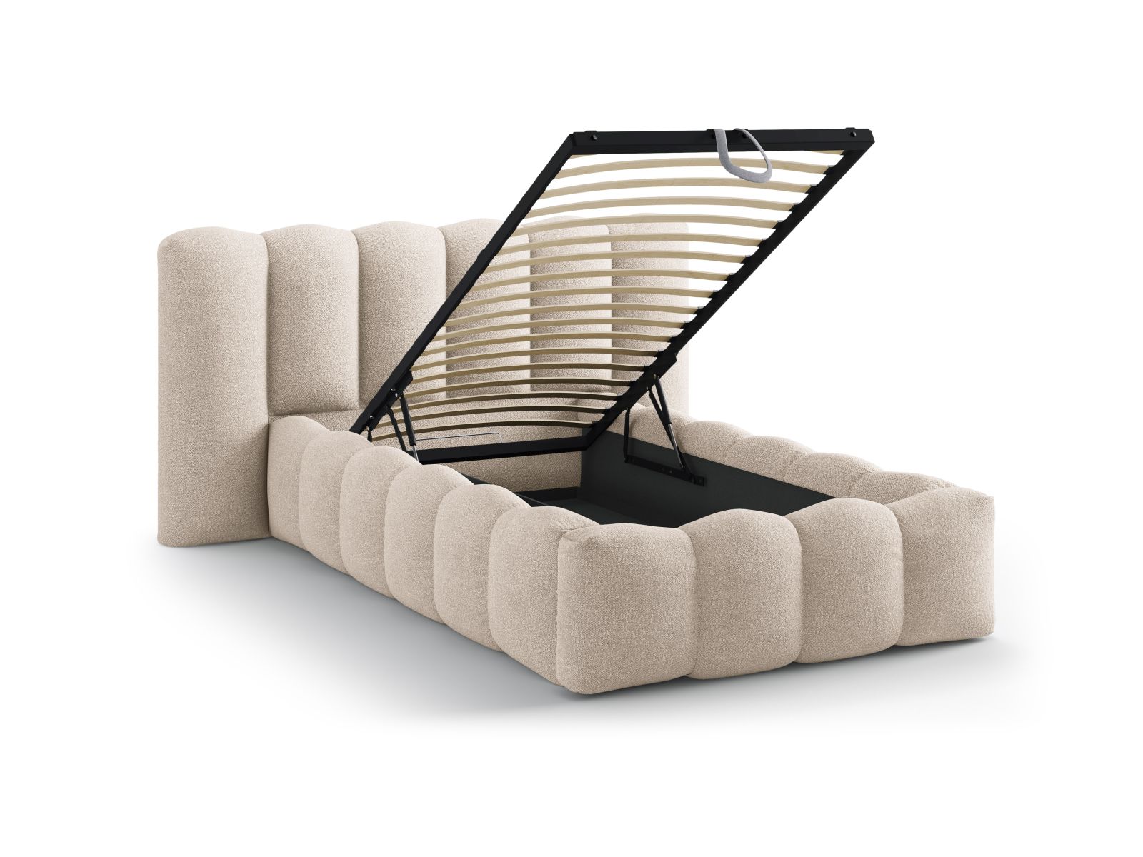 Boucle Storage Bed with Headboard, "Lupine", 174x226x95