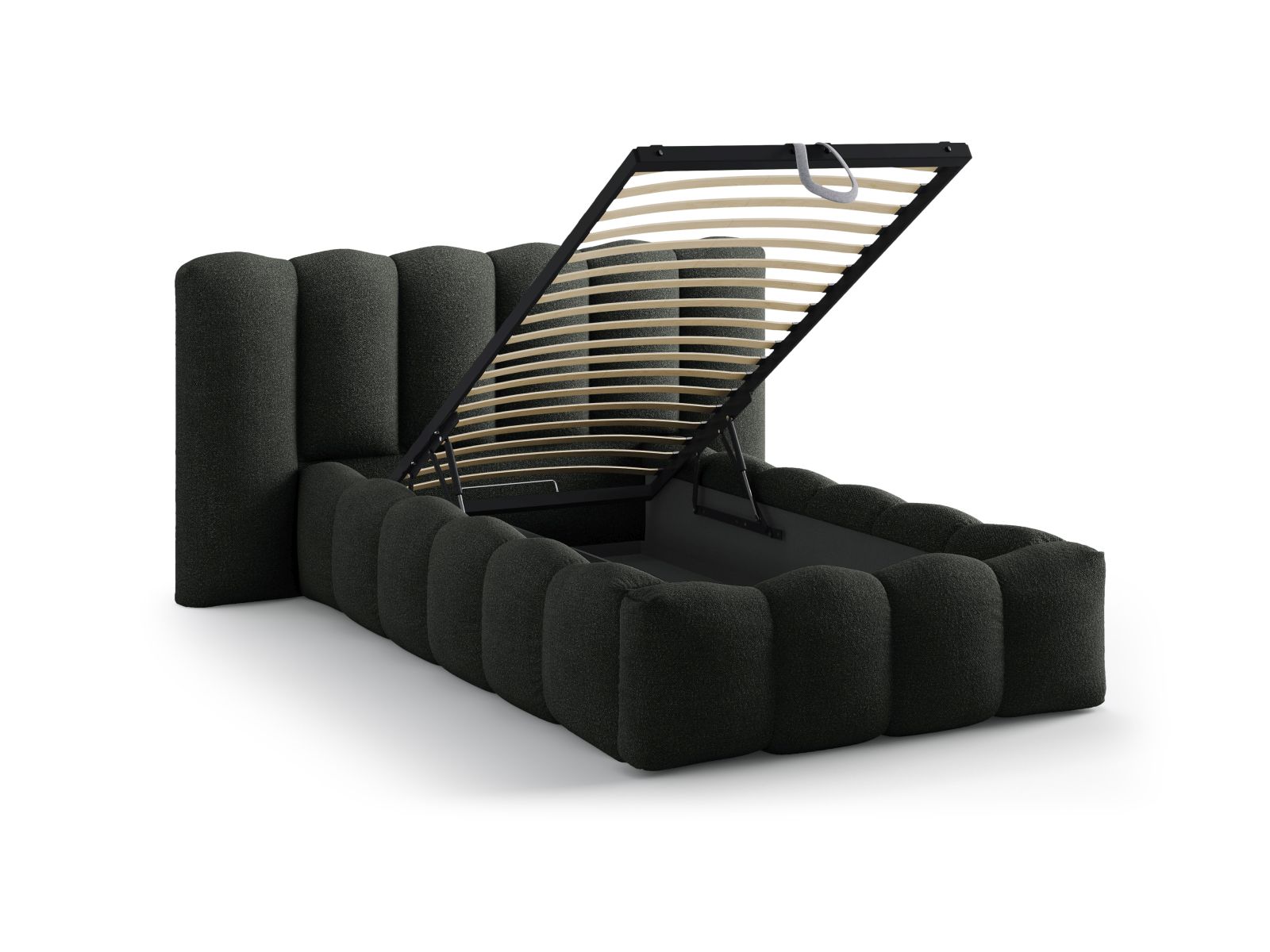 Boucle Storage Bed with Headboard, "Lupine", 174x226x95