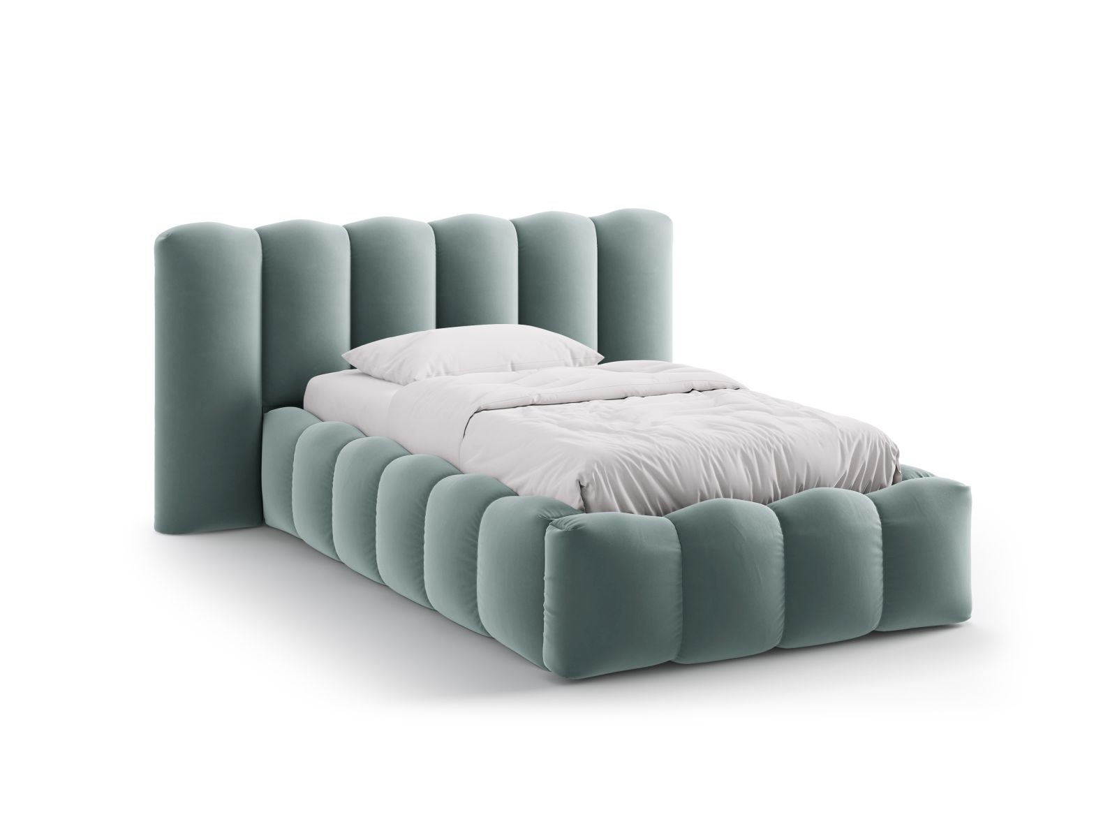 Velvet Storage Bed With Headboard, "Lupine", 174x226x95