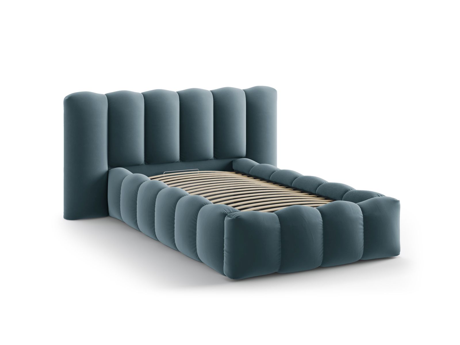 Velvet Storage Bed With Headboard, "Lupine", 174x226x95