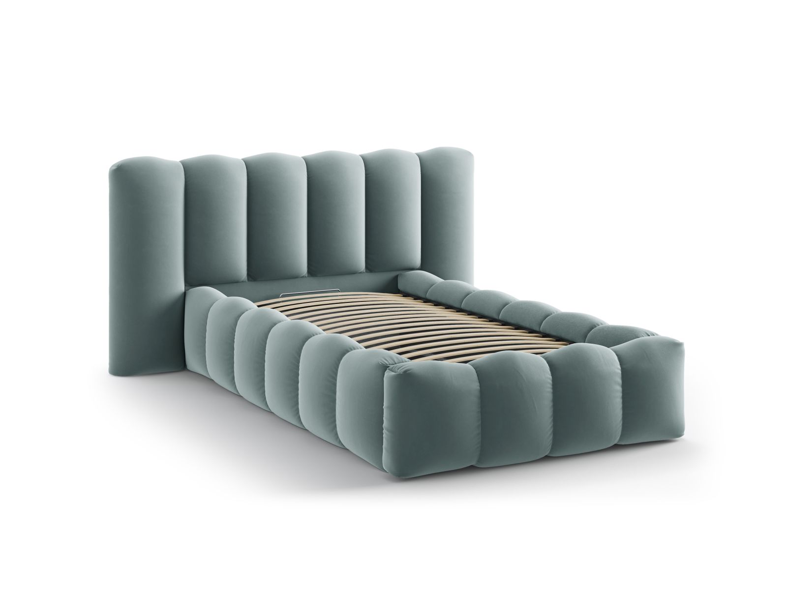 Velvet Storage Bed With Headboard, "Lupine", 174x226x95