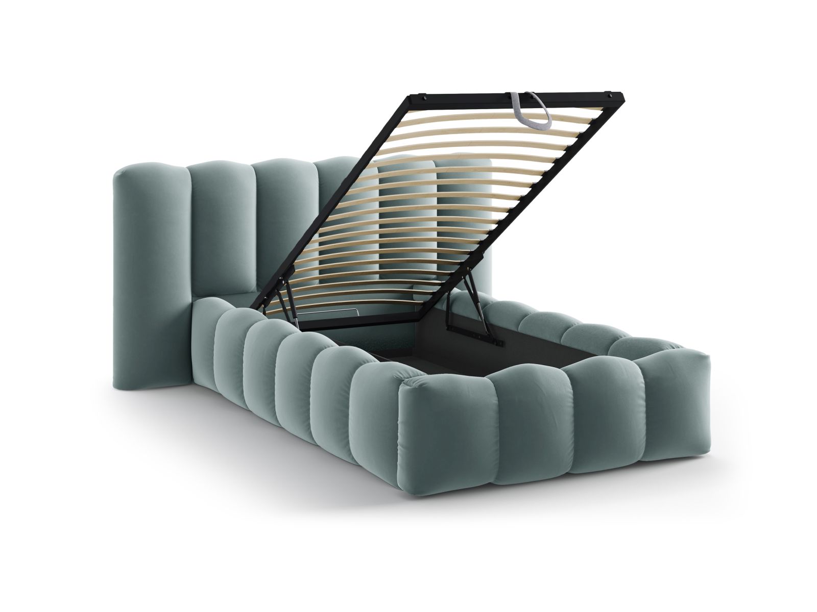 Velvet Storage Bed With Headboard, "Lupine", 174x226x95