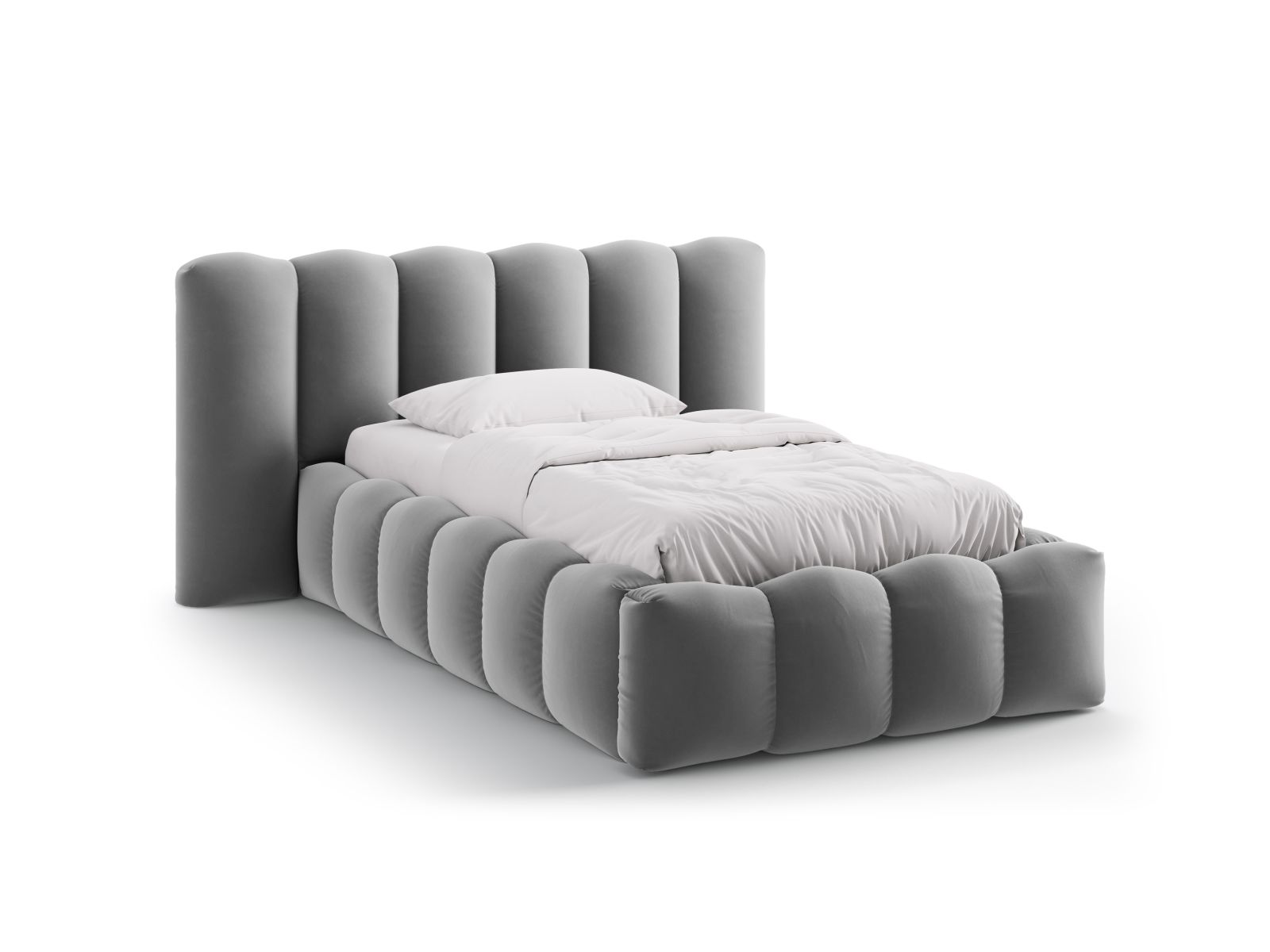 Velvet Storage Bed With Headboard, "Lupine", 174x226x95