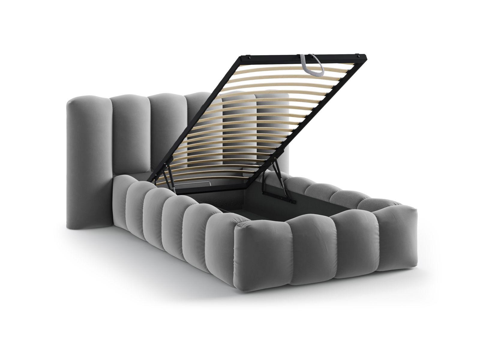 Velvet Storage Bed With Headboard, "Lupine", 174x226x95