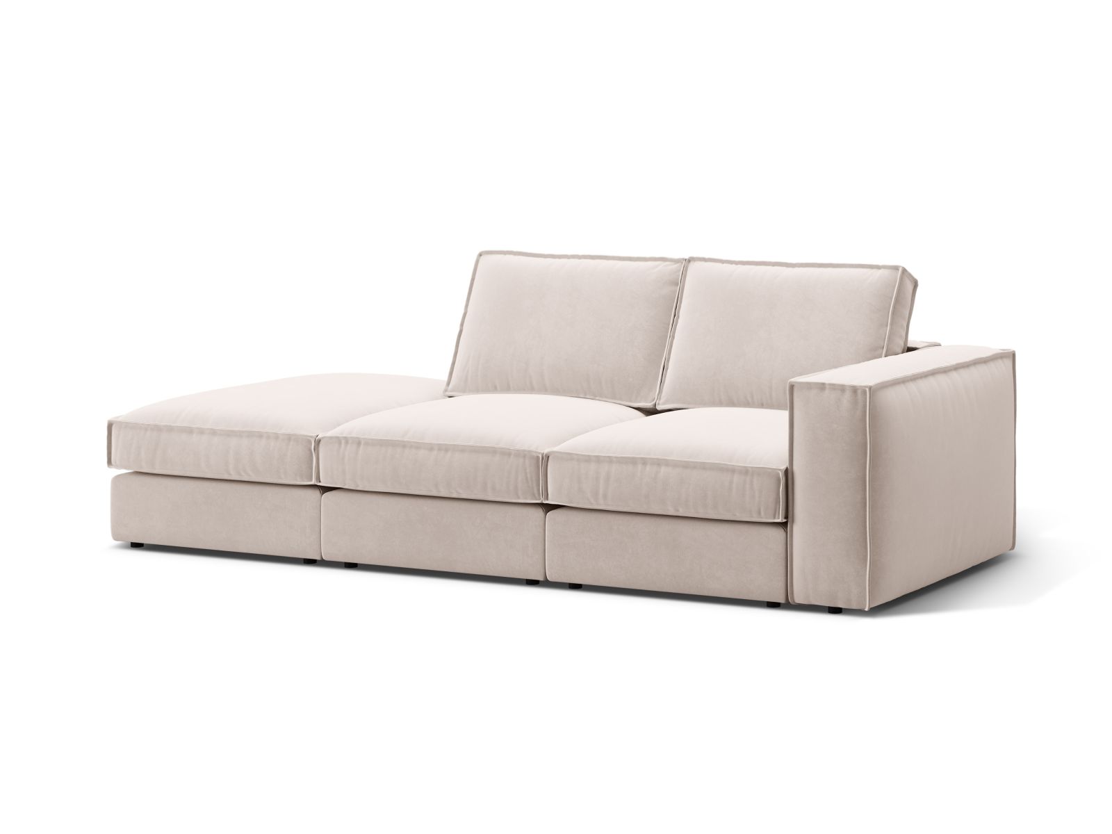 Velvet Modular Left Open Sofa, "Pola", 3 Seats, 259x103x88