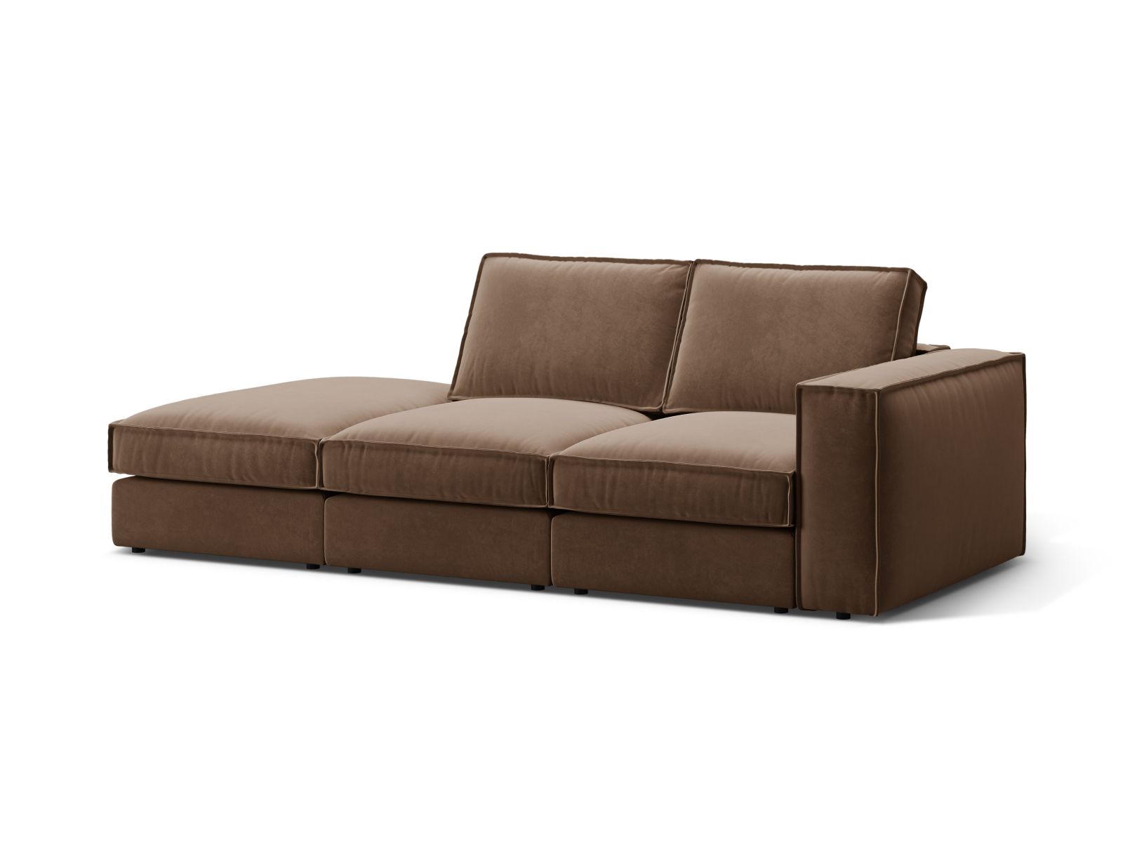 Velvet Modular Left Open Sofa, "Pola", 3 Seats, 259x103x88