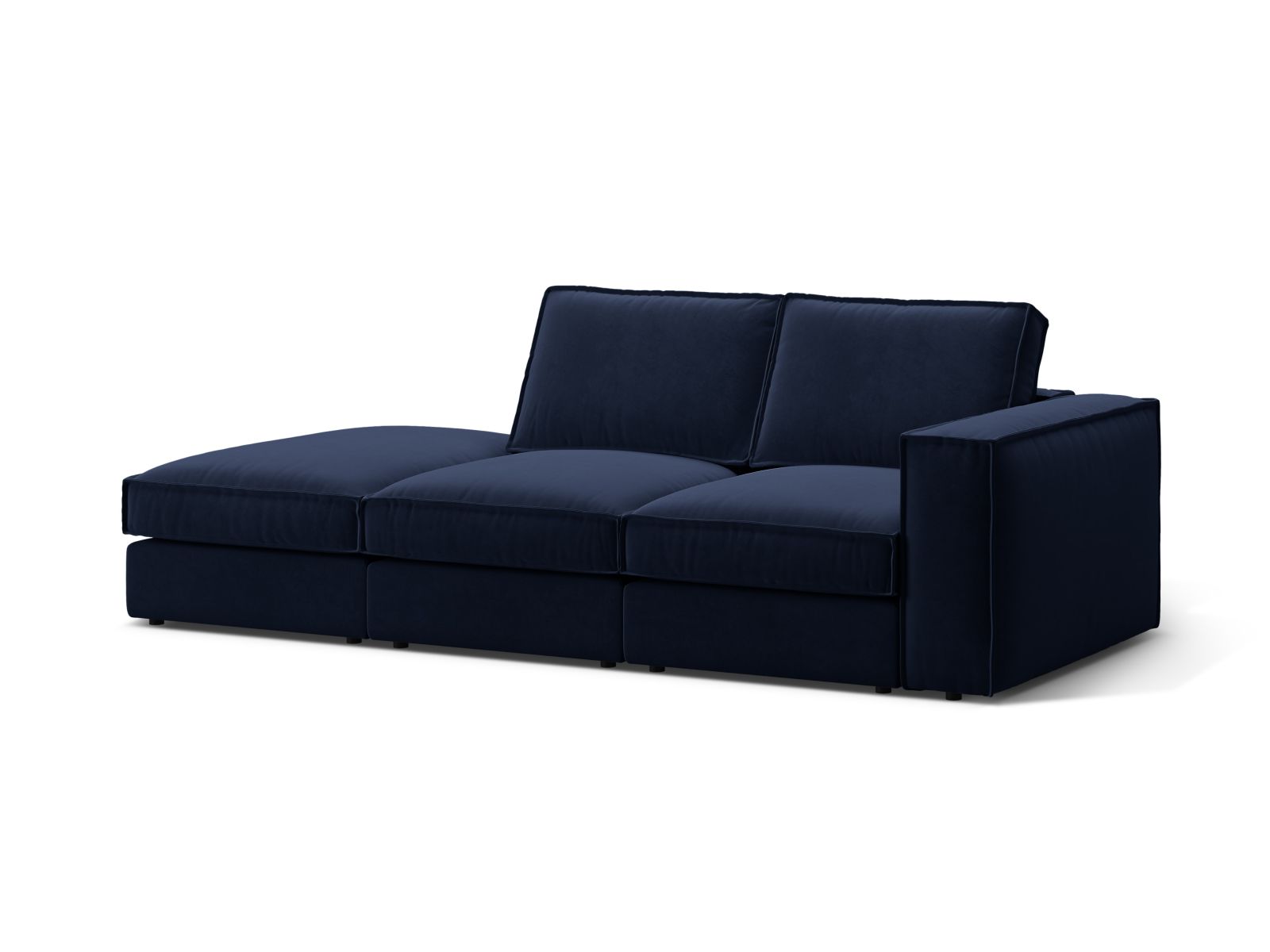 Velvet Modular Left Open Sofa, "Pola", 3 Seats, 259x103x88
