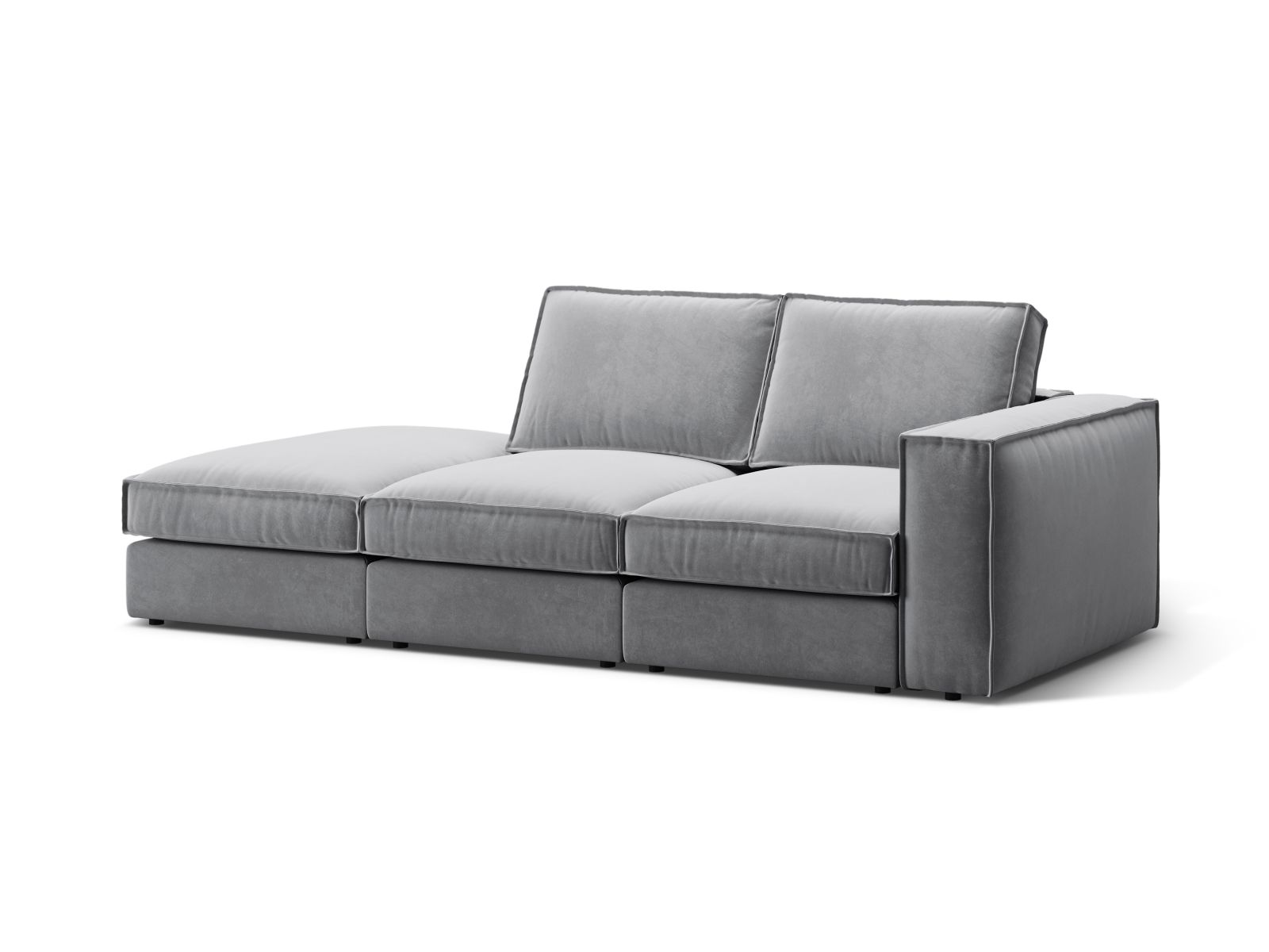 Velvet Modular Left Open Sofa, "Pola", 3 Seats, 259x103x88