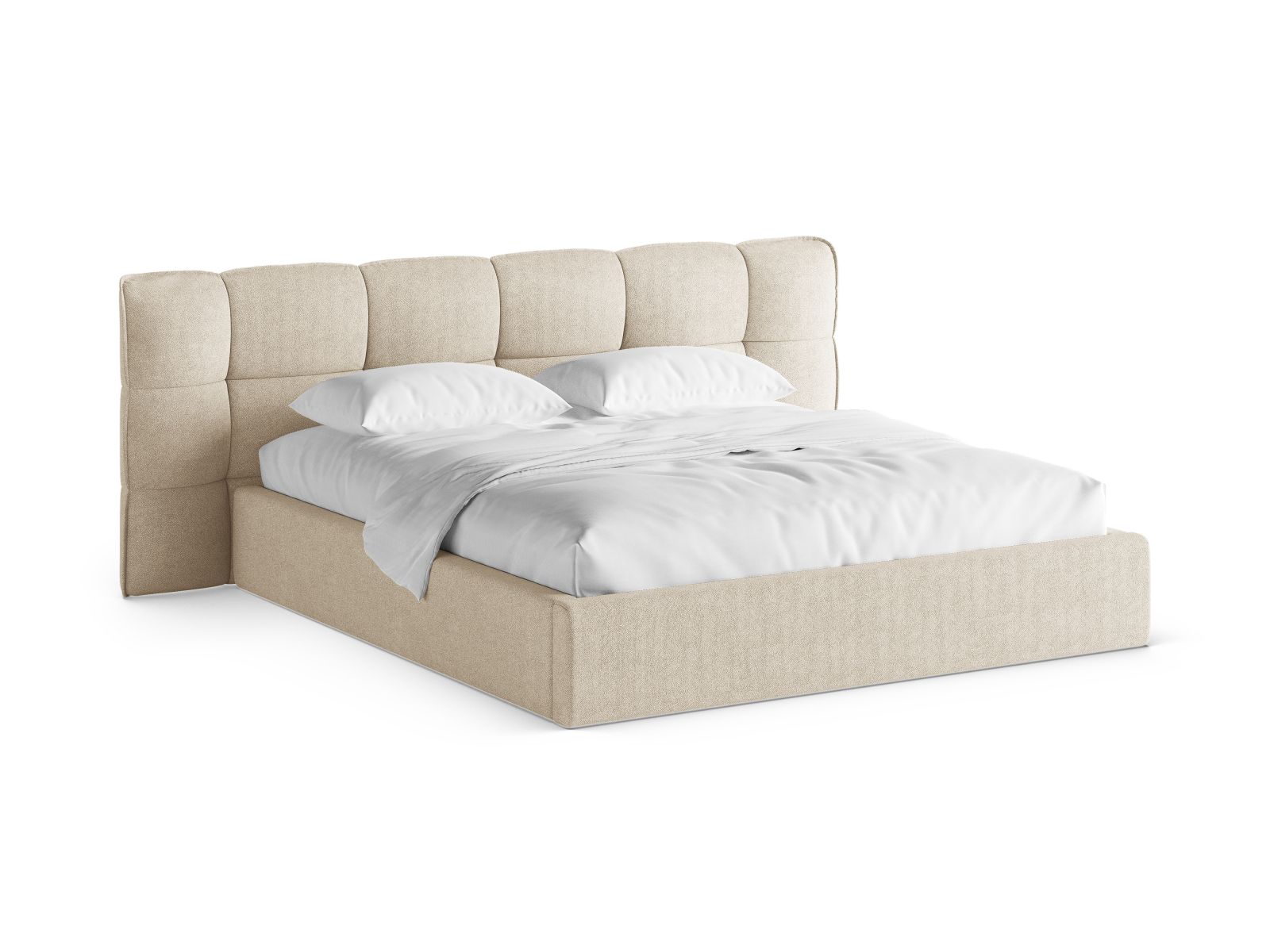 Boucle Storage Bed with Headboard, "Eric", 230x225x104