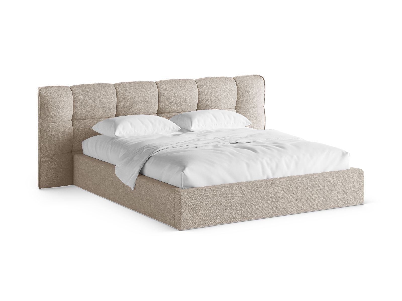 Boucle Storage Bed with Headboard, "Eric", 230x225x104