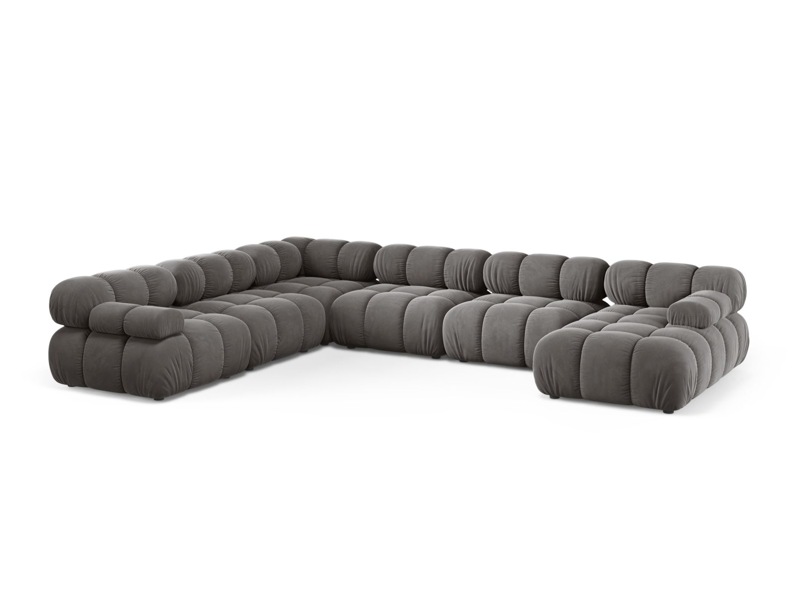 Velvet Modular Panoramic Left Corner Sofa, "Bellis", 8 Seats, 376x282x70