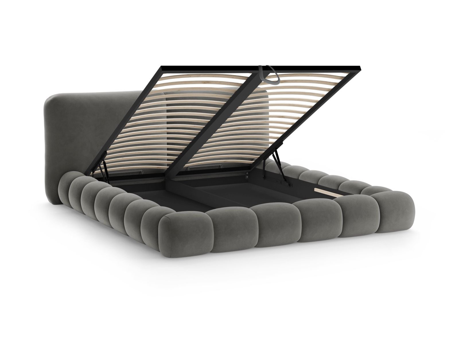 Velvet Storage Bed With Headboard, "Solange", 222x236x90