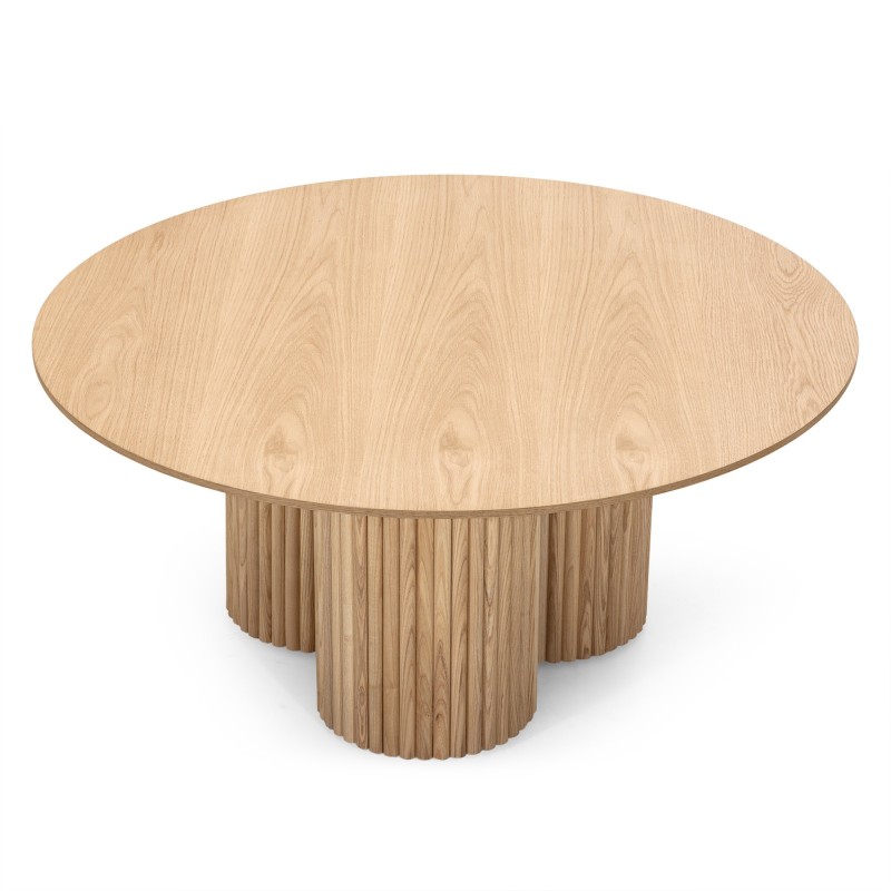 Okrągły stolik kawowy Vesby 100 cm, dąb naturalny, jesion, lamele