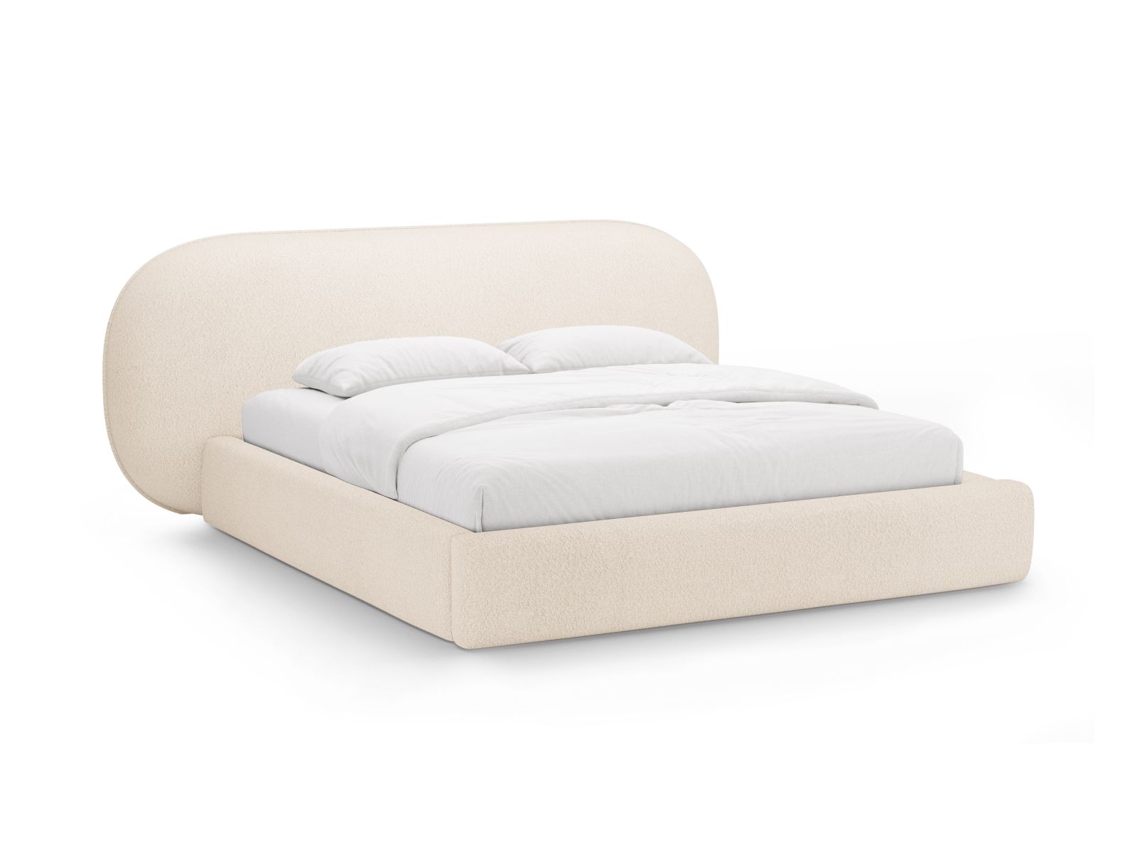 Boucle Storage Bed with Headboard, "Ovalo", 250x234x96