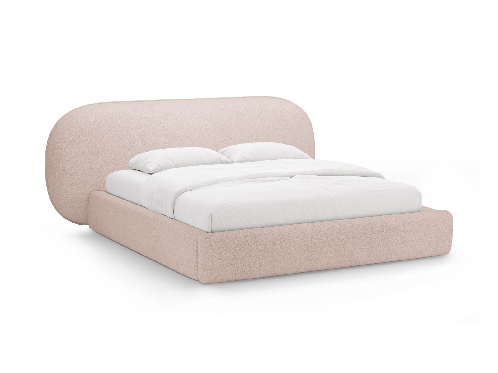 Boucle Storage Bed with Headboard, "Ovalo", 250x234x96