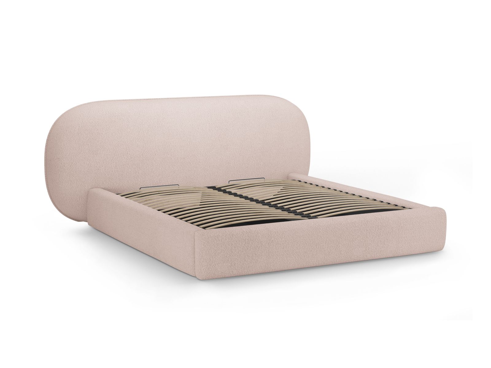 Boucle Storage Bed with Headboard, "Ovalo", 250x234x96