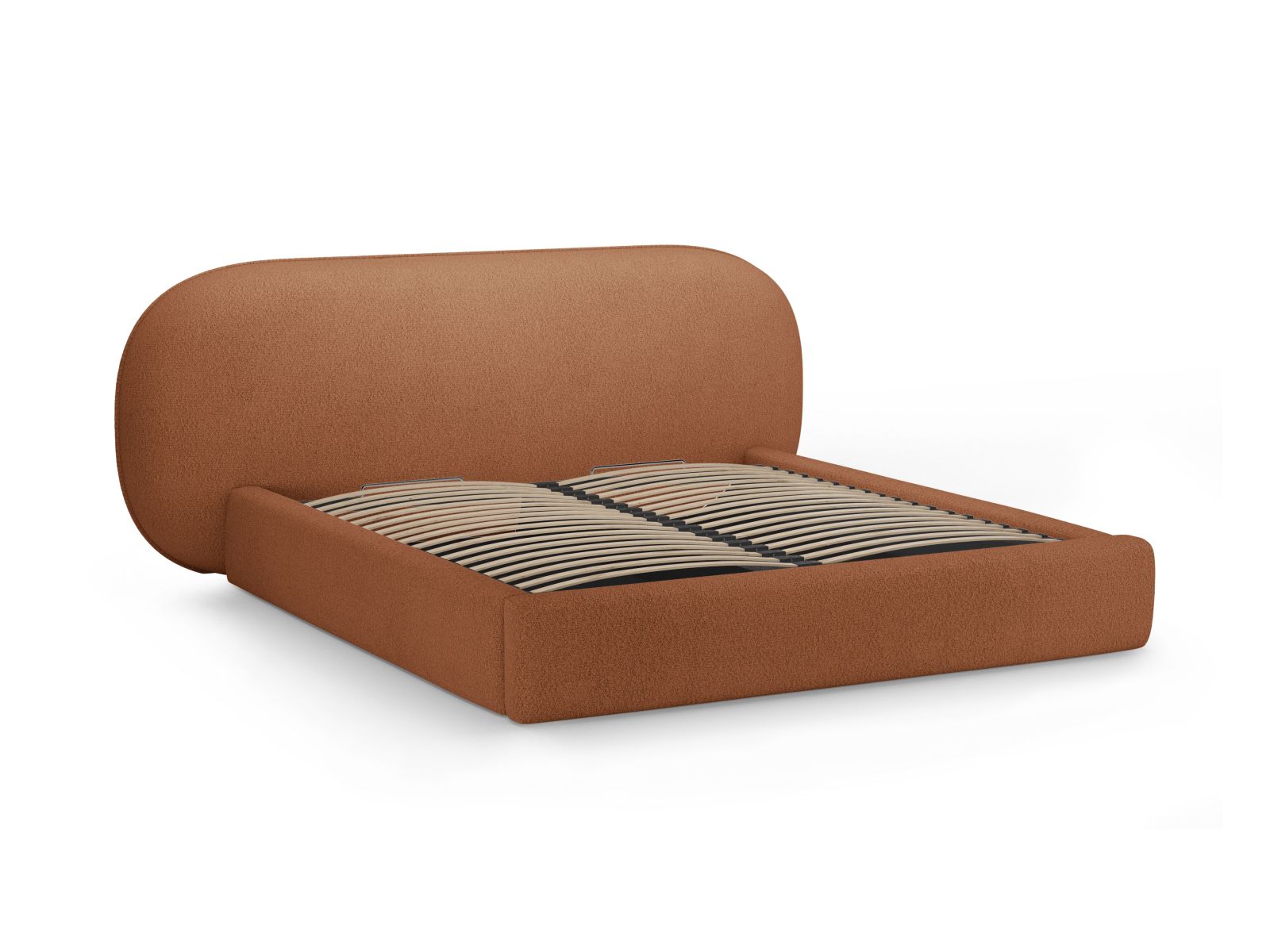Boucle Storage Bed with Headboard, "Ovalo", 250x234x96