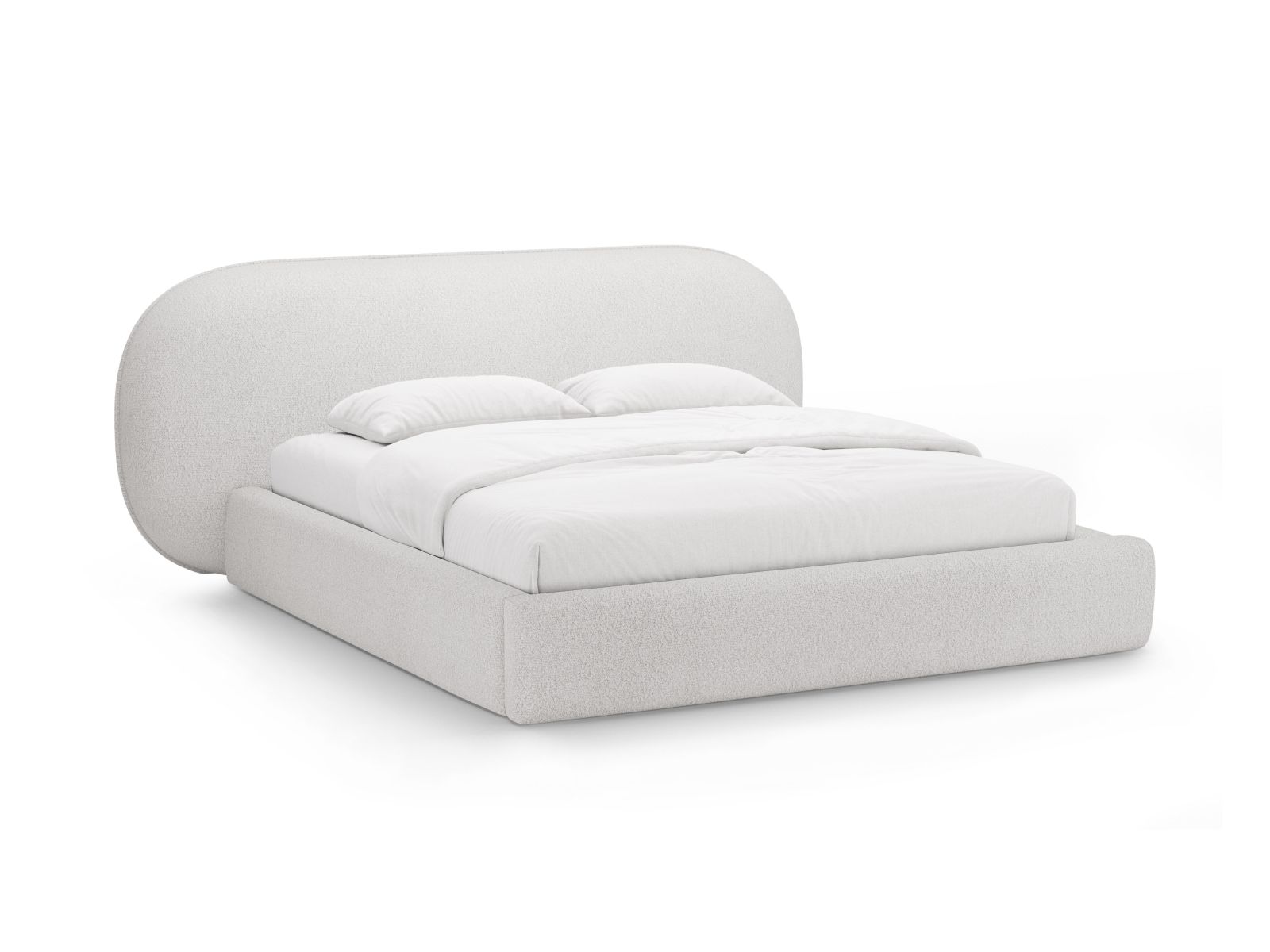 Boucle Storage Bed with Headboard, "Ovalo", 250x234x96