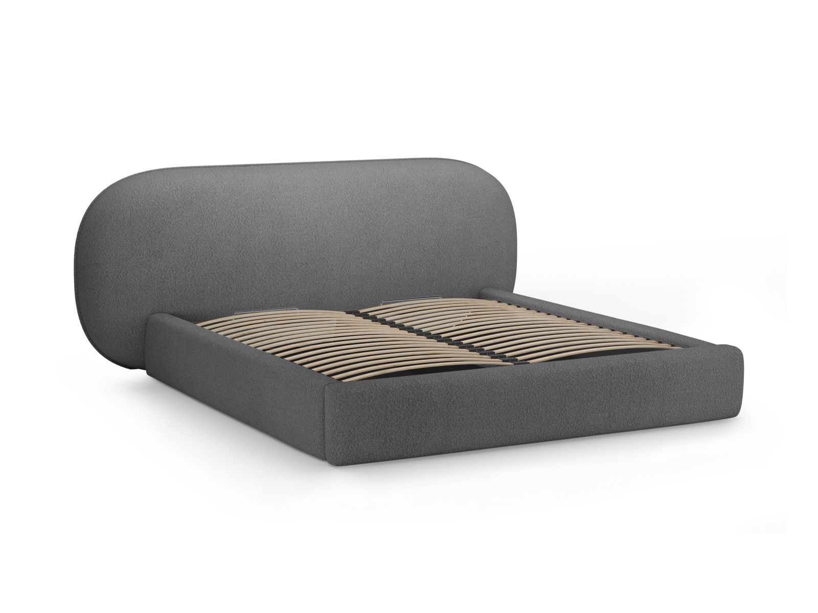Boucle Storage Bed with Headboard, "Ovalo", 250x234x96