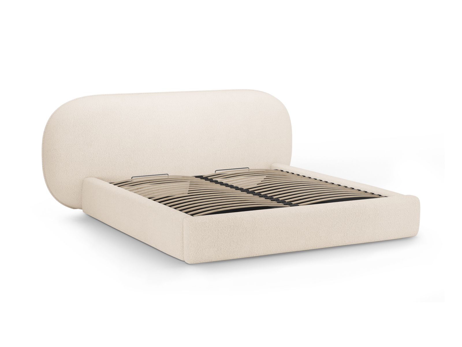 Boucle Storage Bed with Headboard, "Ovalo", 290x234x96