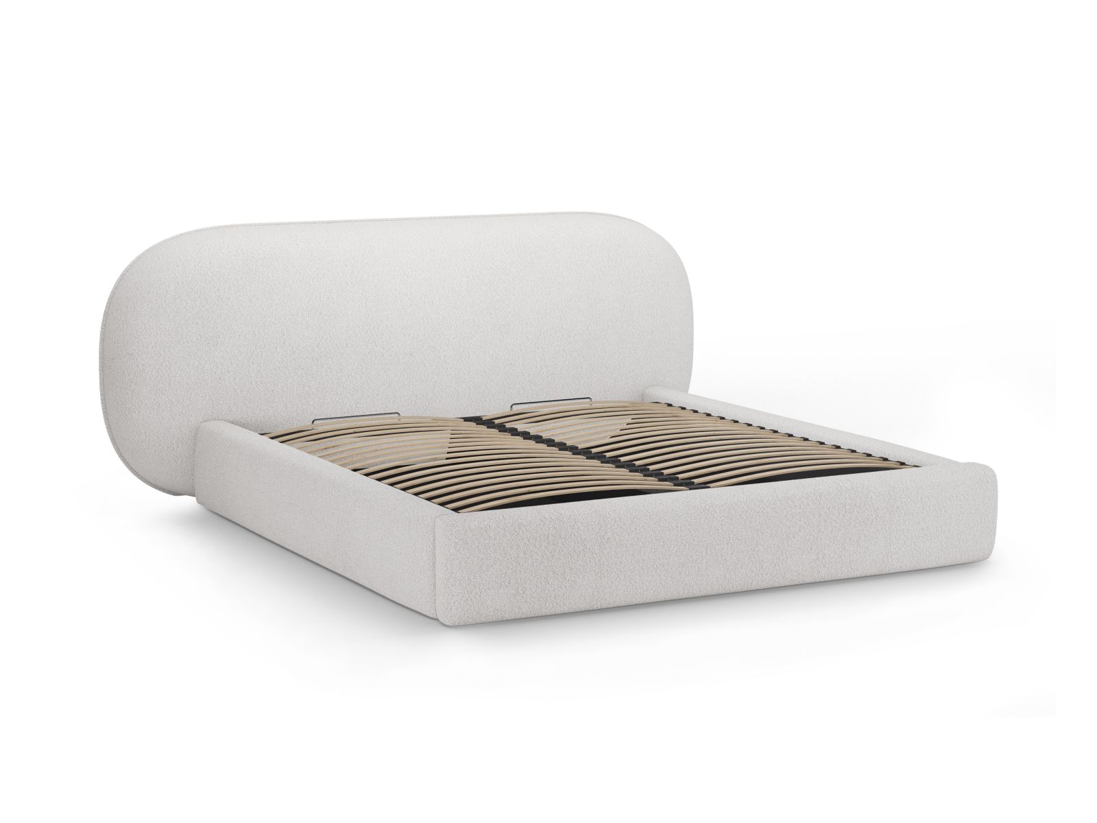Boucle Storage Bed with Headboard, "Ovalo", 290x234x96