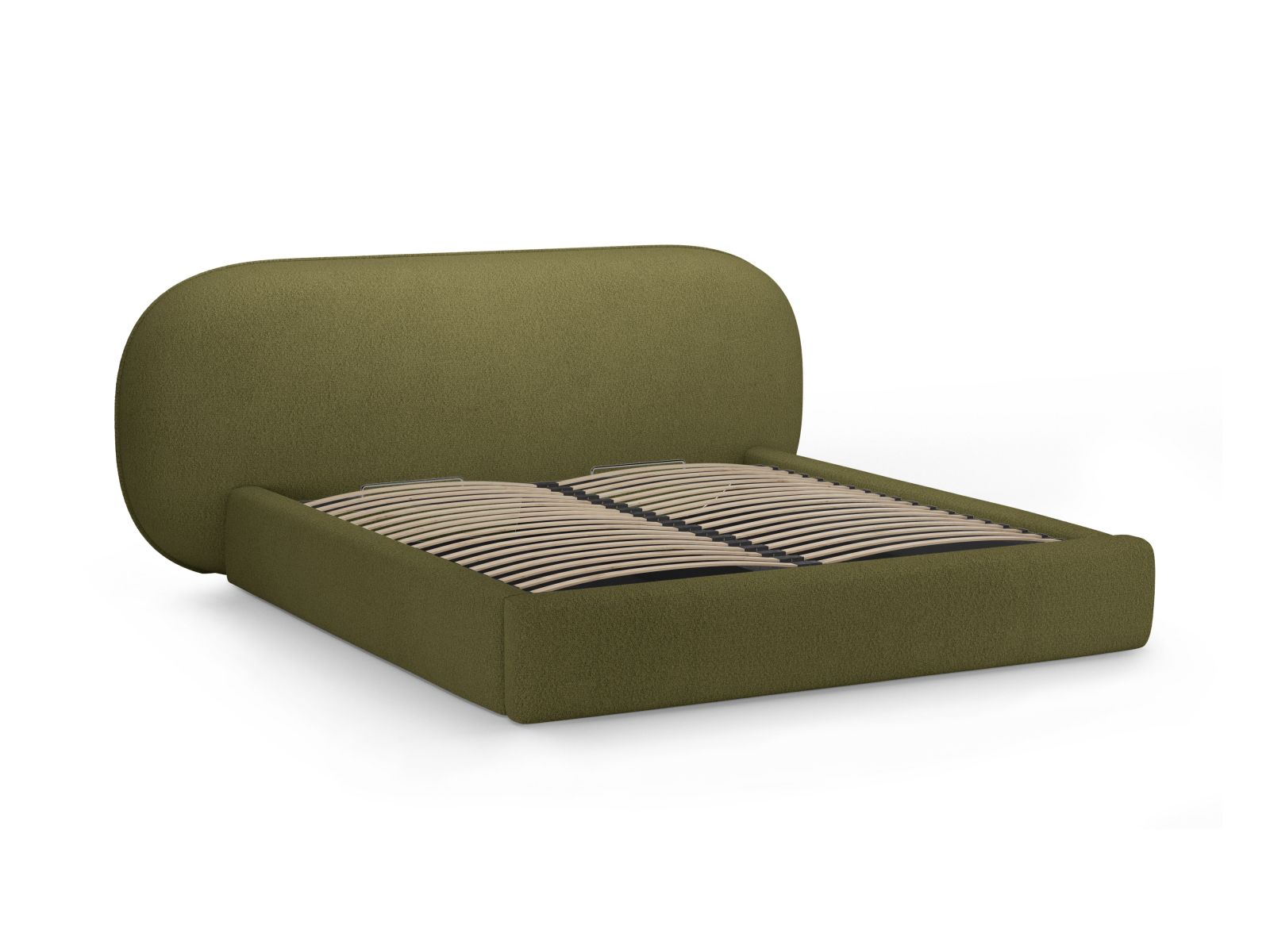 Boucle Storage Bed with Headboard, "Ovalo", 290x234x96