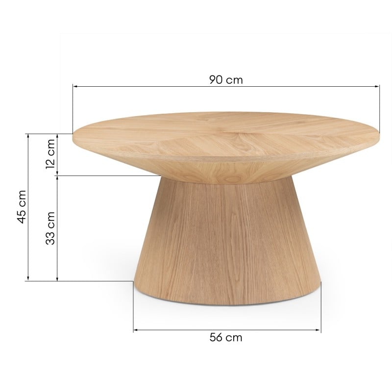 Stolik kawowy Dalarna, 90 cm, okrągły, fornir dąb naturalny