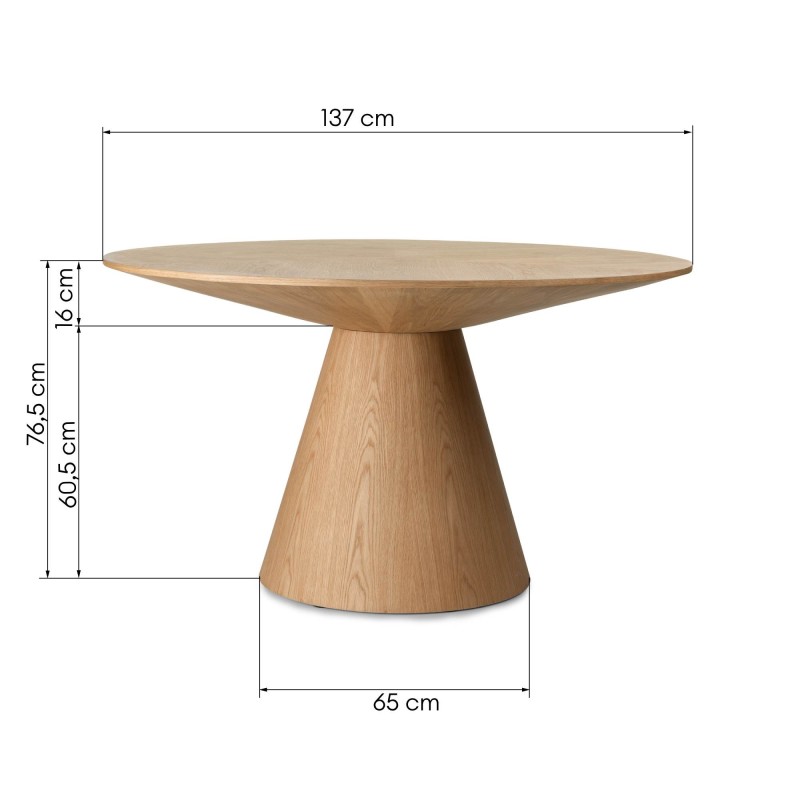 Stół do jadalni Kiruna, 137 cm, okrągły, fornir dąb naturalny