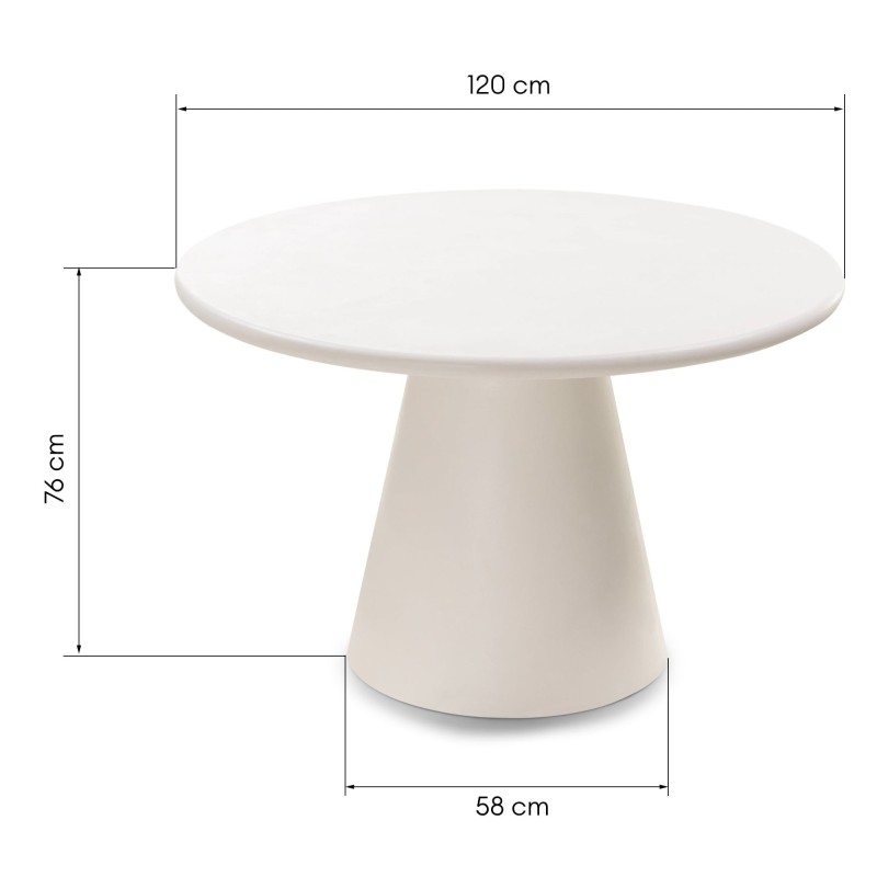 Stół do jadalni Aurora 120 cm, okrągły, ecru, mikrocement