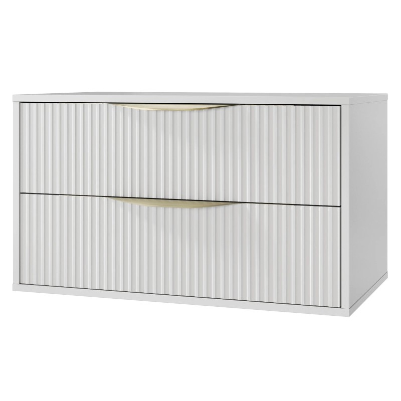 Szafka pod umywalkę nablatową Avila 2.0, 80 cm, ryflowana, złote uchwyty, biała