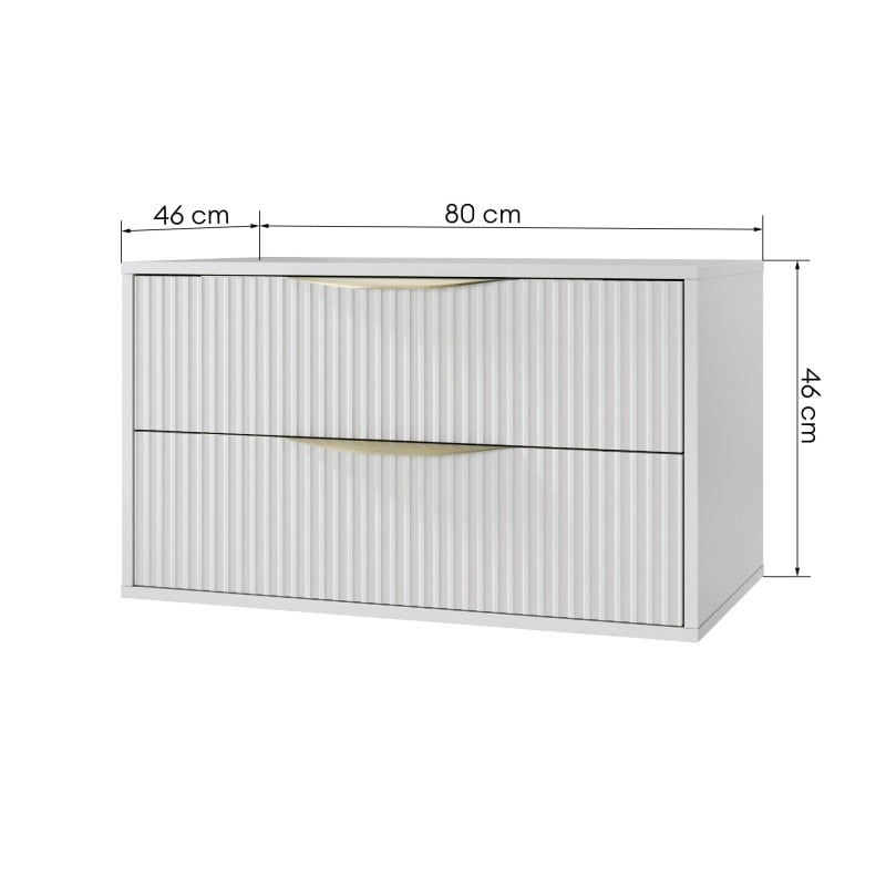Szafka pod umywalkę nablatową Avila 2.0, 80 cm, ryflowana, złote uchwyty, biała