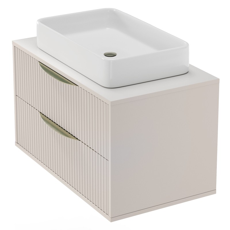 Szafka pod umywalkę nablatową Avila 2.0, 80 cm, ryflowana, złote uchwyty, kaszmir