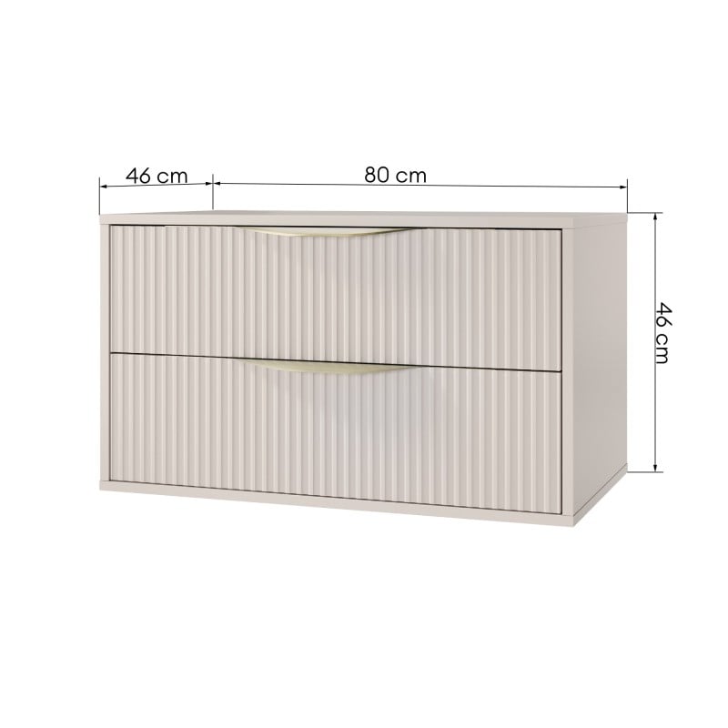 Szafka pod umywalkę nablatową Avila 2.0, 80 cm, ryflowana, złote uchwyty, kaszmir