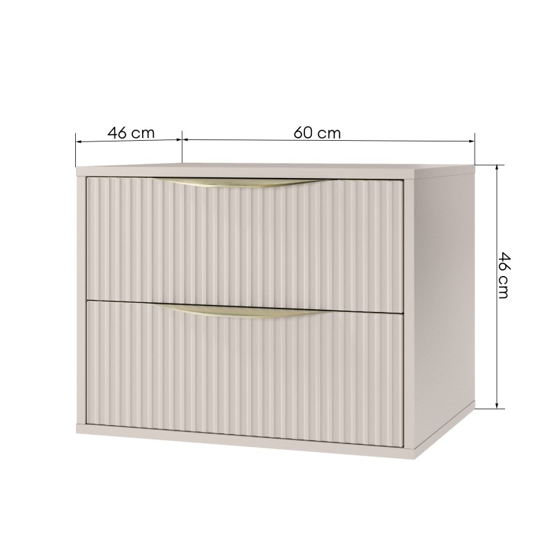Szafka pod umywalkę nablatową Avila 2.0, 60 cm, ryflowana, złote uchwyty, kaszmir